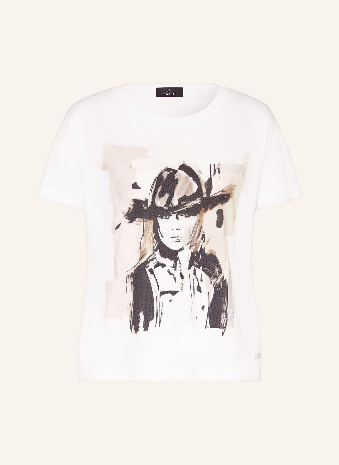 monari T-Shirt mit Schmucksteinen: WEISS/ CREME/ SCHWARZ