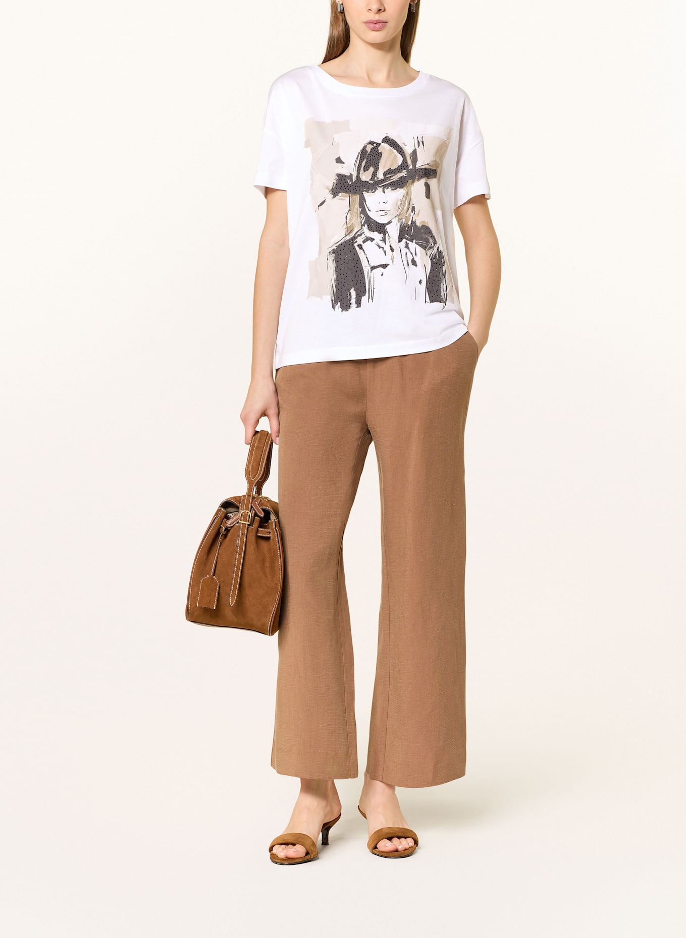monari T-Shirt mit Schmucksteinen: WEISS/ CREME/ SCHWARZ