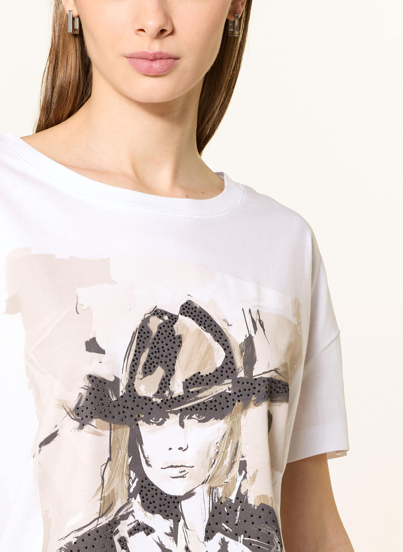 monari T-Shirt mit Schmucksteinen: WEISS/ CREME/ SCHWARZ