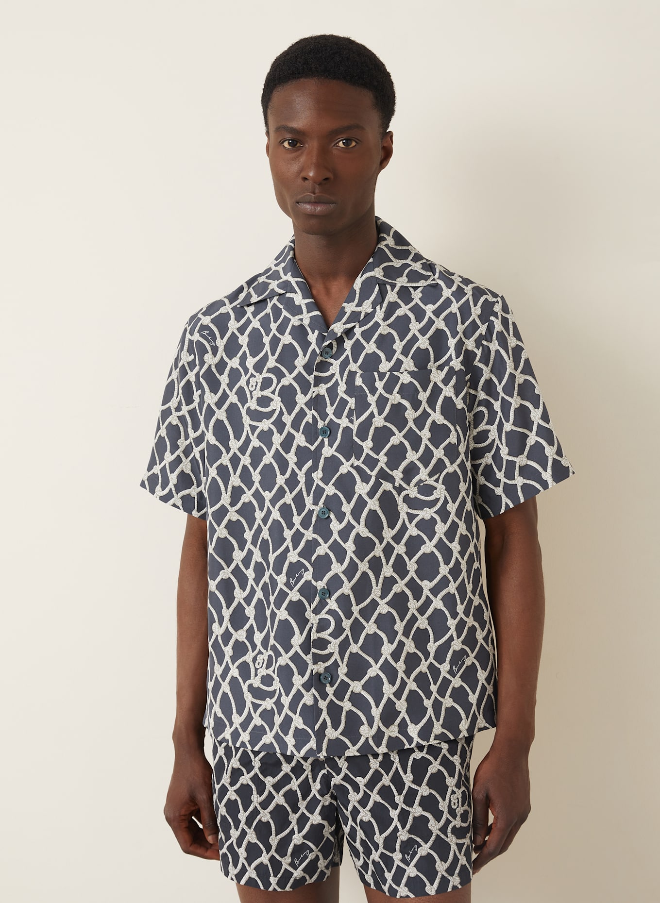 BURBERRY Koszula z klapami comfort fit z jedwabiu: GRANATOWY/ BIAŁY/ SZARY