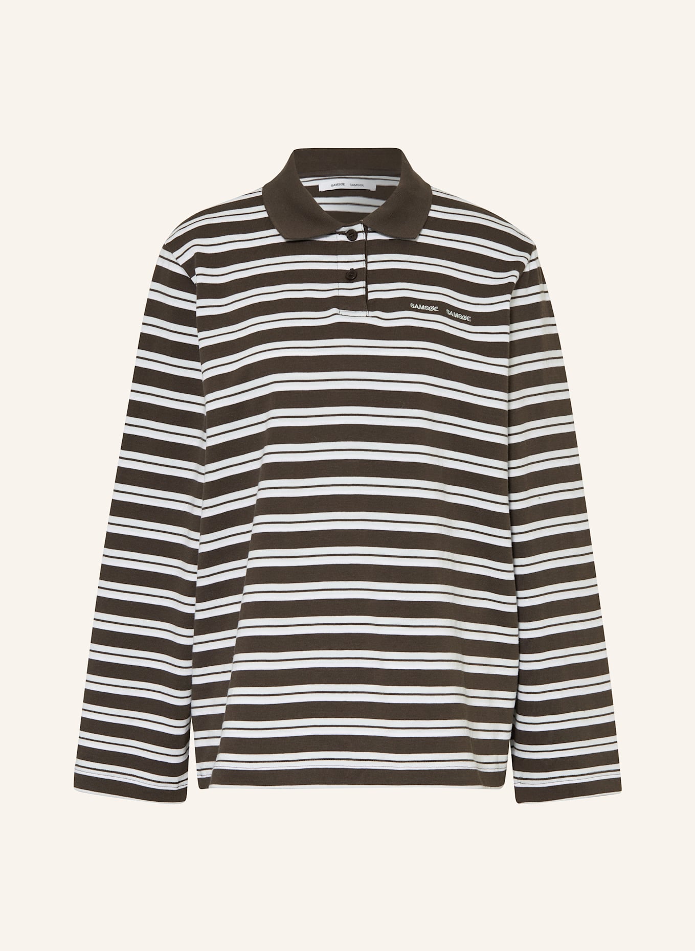 SAMSØE  SAMSØE Koszulka polo z dżerseju SADOVER: CIEMNOBRĄZOWY / BIAŁY