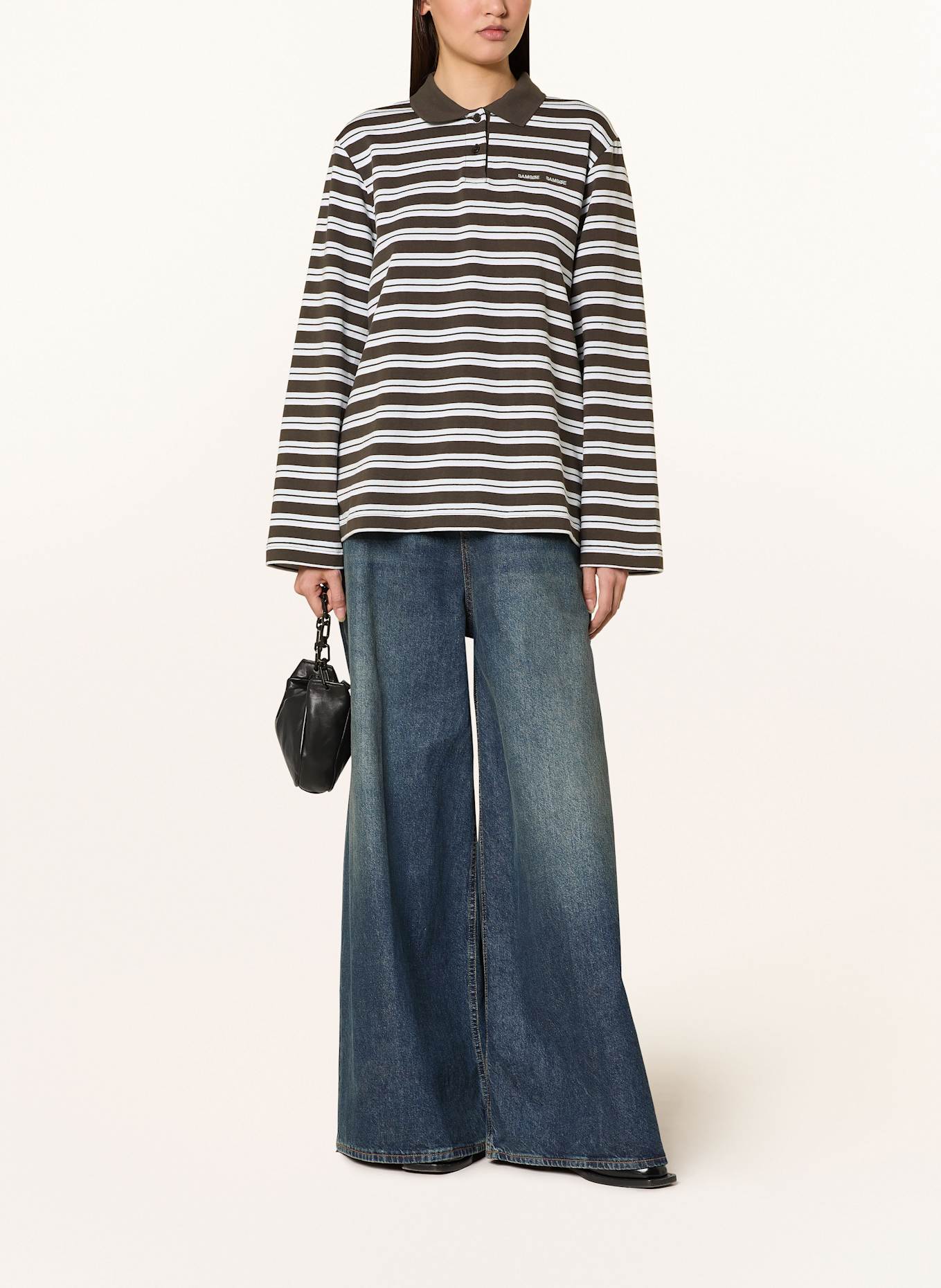 SAMSØE  SAMSØE Koszulka polo z dżerseju SADOVER: CIEMNOBRĄZOWY / BIAŁY