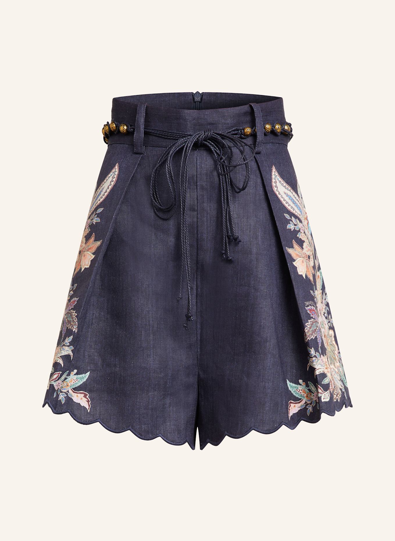 ZIMMERMANN Linen shorts RHIANNON in dark blue/ green/ purple