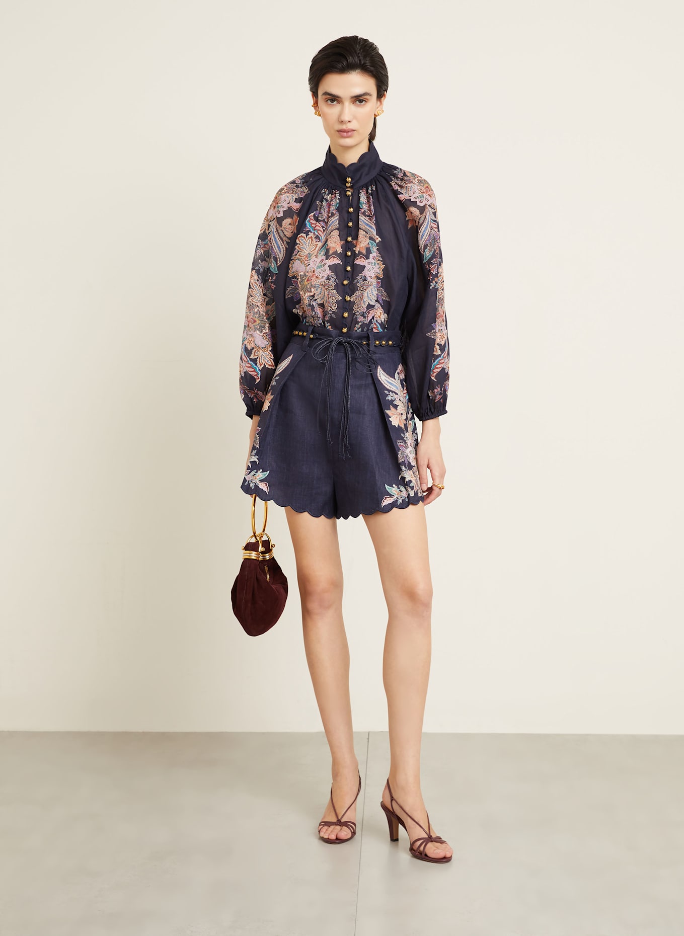 ZIMMERMANN Linen shorts RHIANNON in dark blue/ green/ purple