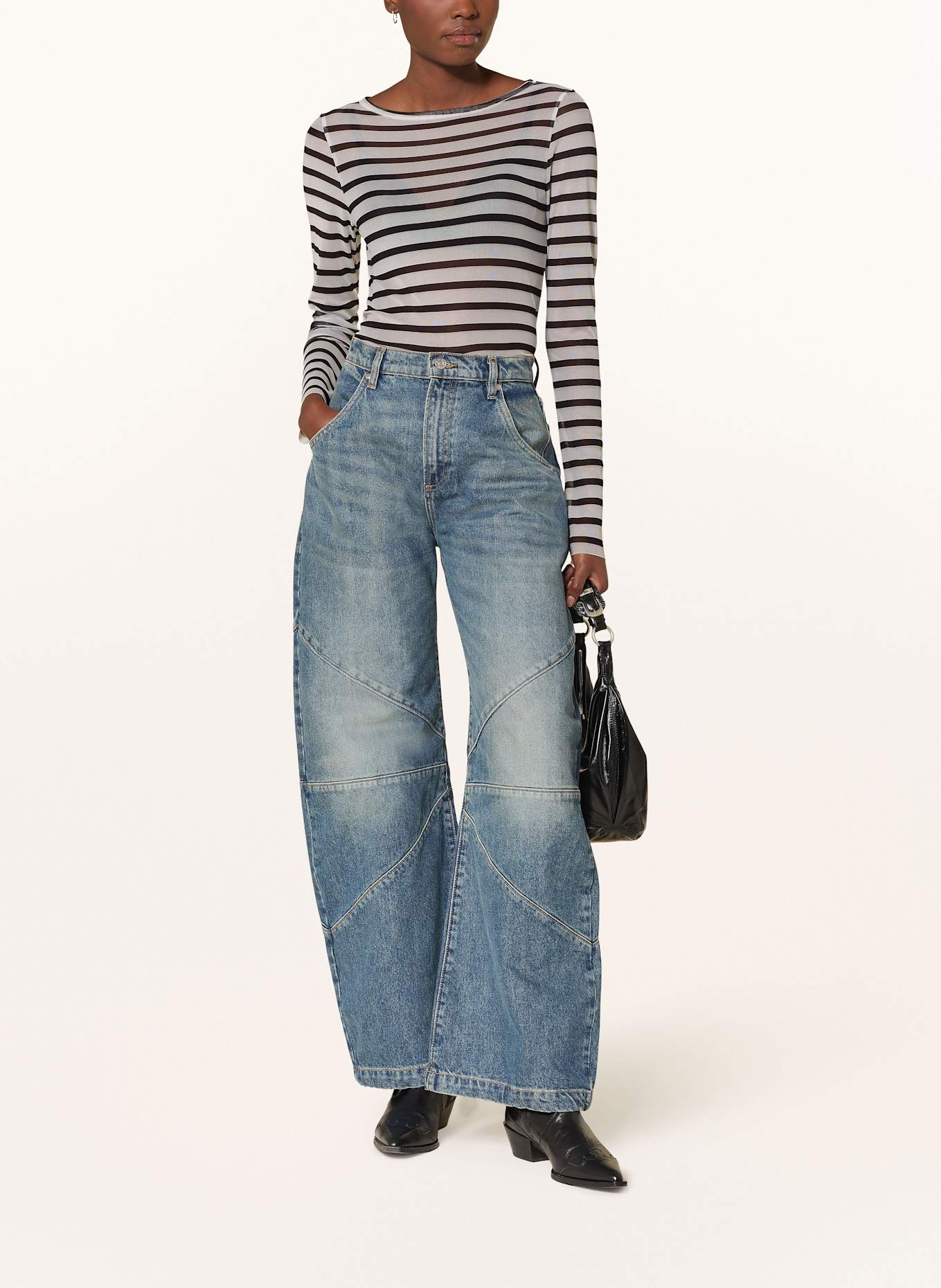 10DAYS Longsleeve aus Mesh: SCHWARZ / ECRU