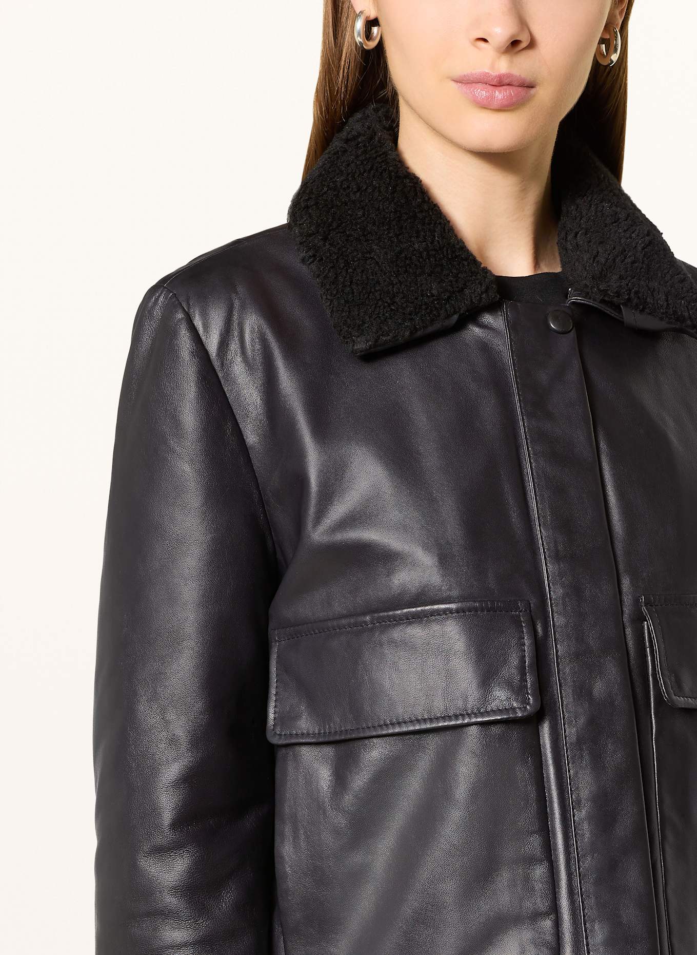 darling harbour Lederjacke mit abnehmbarem Teddyfell: BLACK