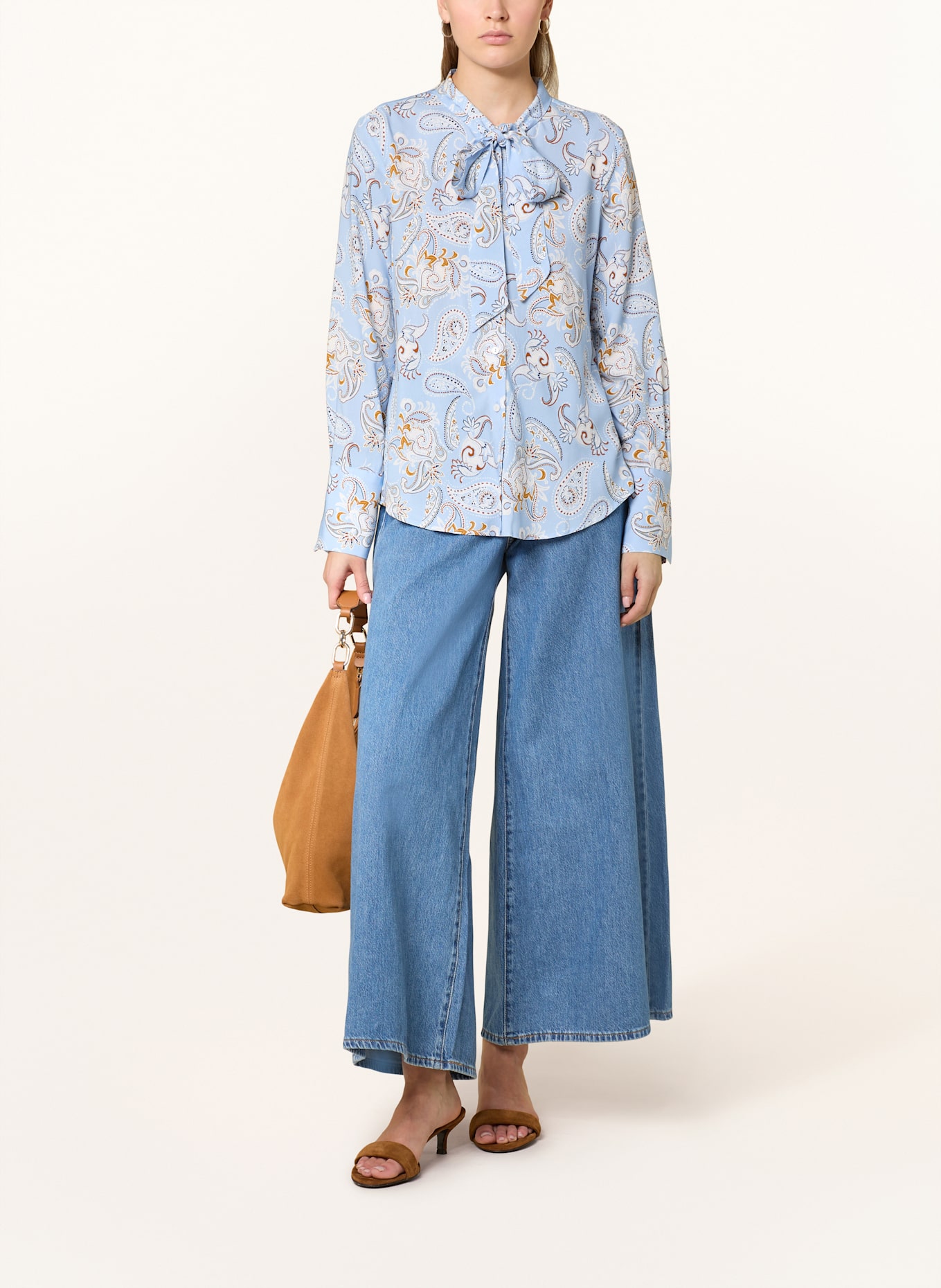 ETERNA Schluppenbluse: HELLBLAU / WEISS / DUNKELGELB