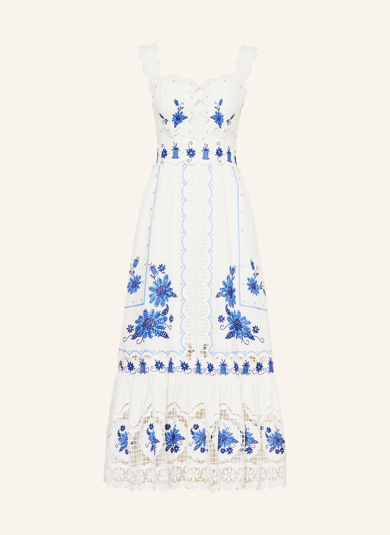 FARM RIO Šaty se lnem: KRÉMOVÁ / MODRÁ