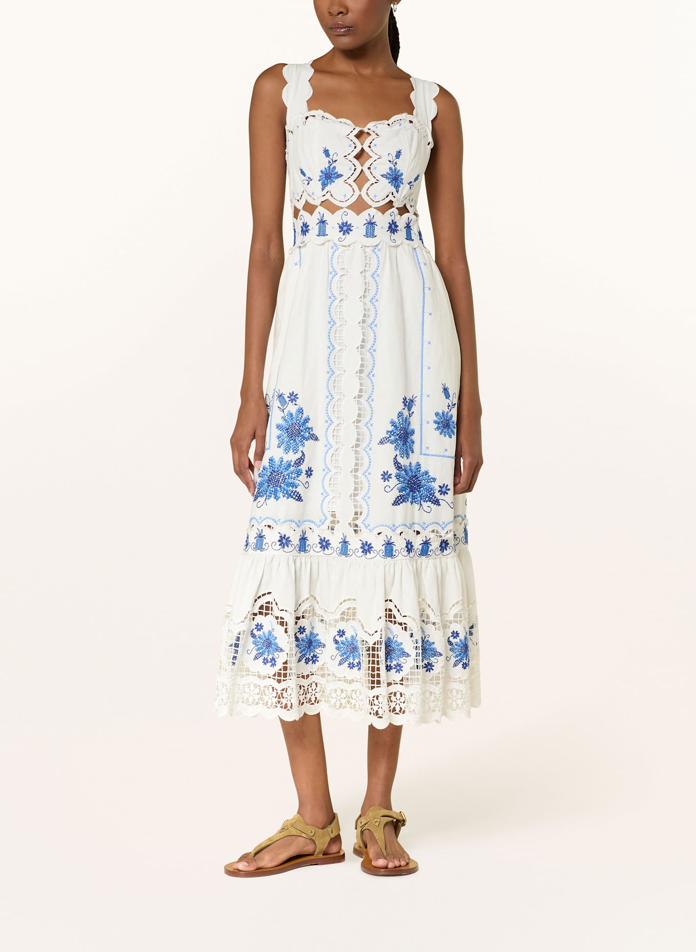 FARM RIO Šaty se lnem: KRÉMOVÁ / MODRÁ