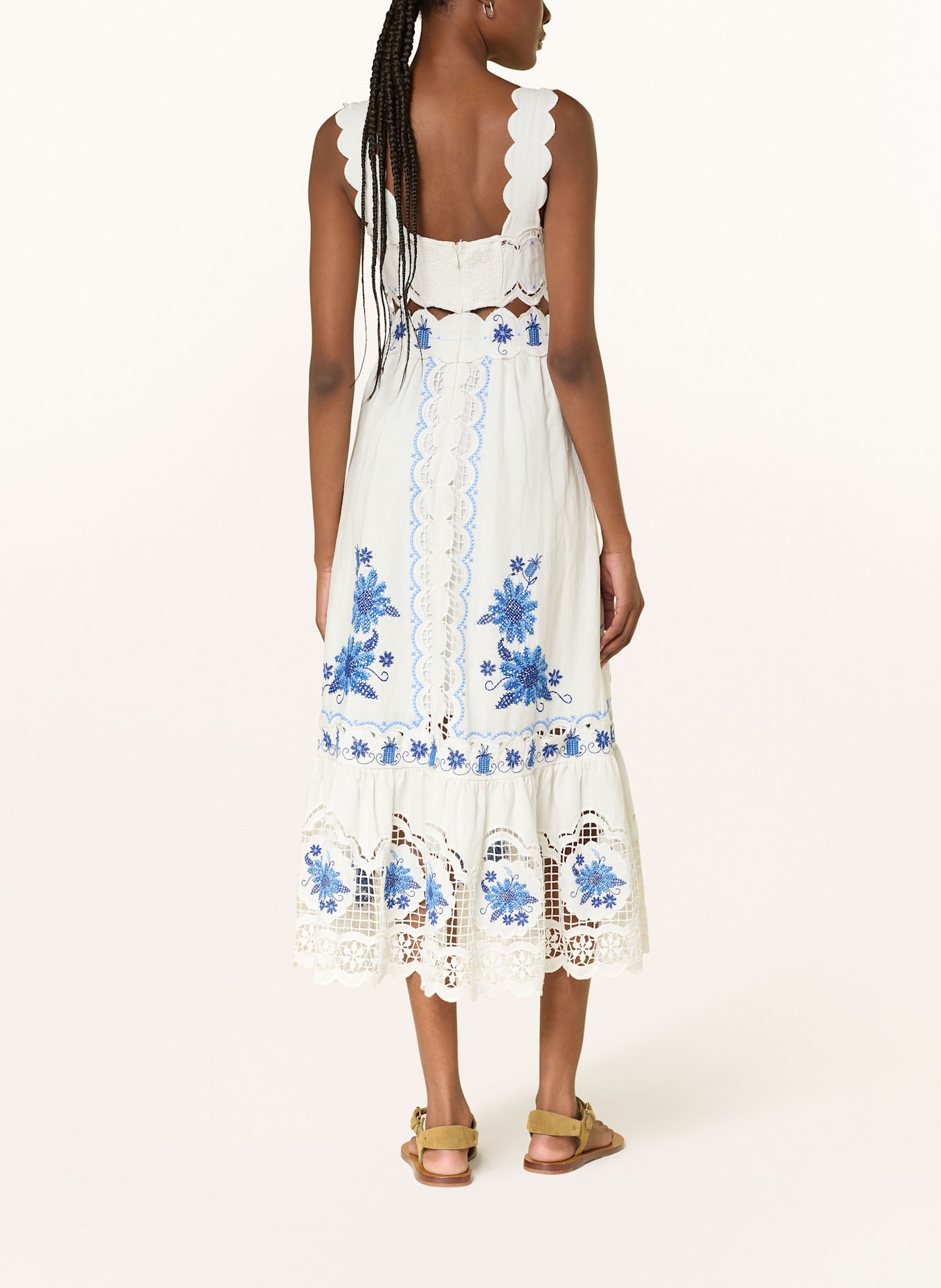 FARM RIO Šaty se lnem: KRÉMOVÁ / MODRÁ