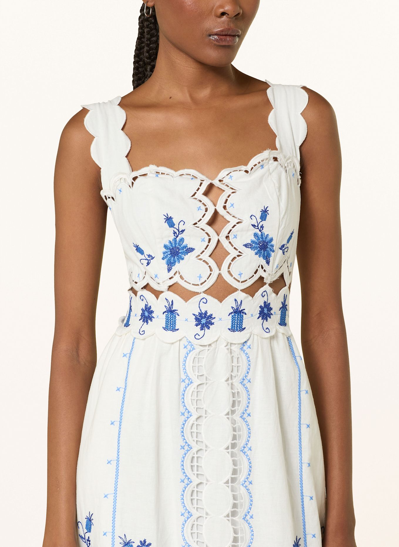 FARM RIO Šaty se lnem: KRÉMOVÁ / MODRÁ