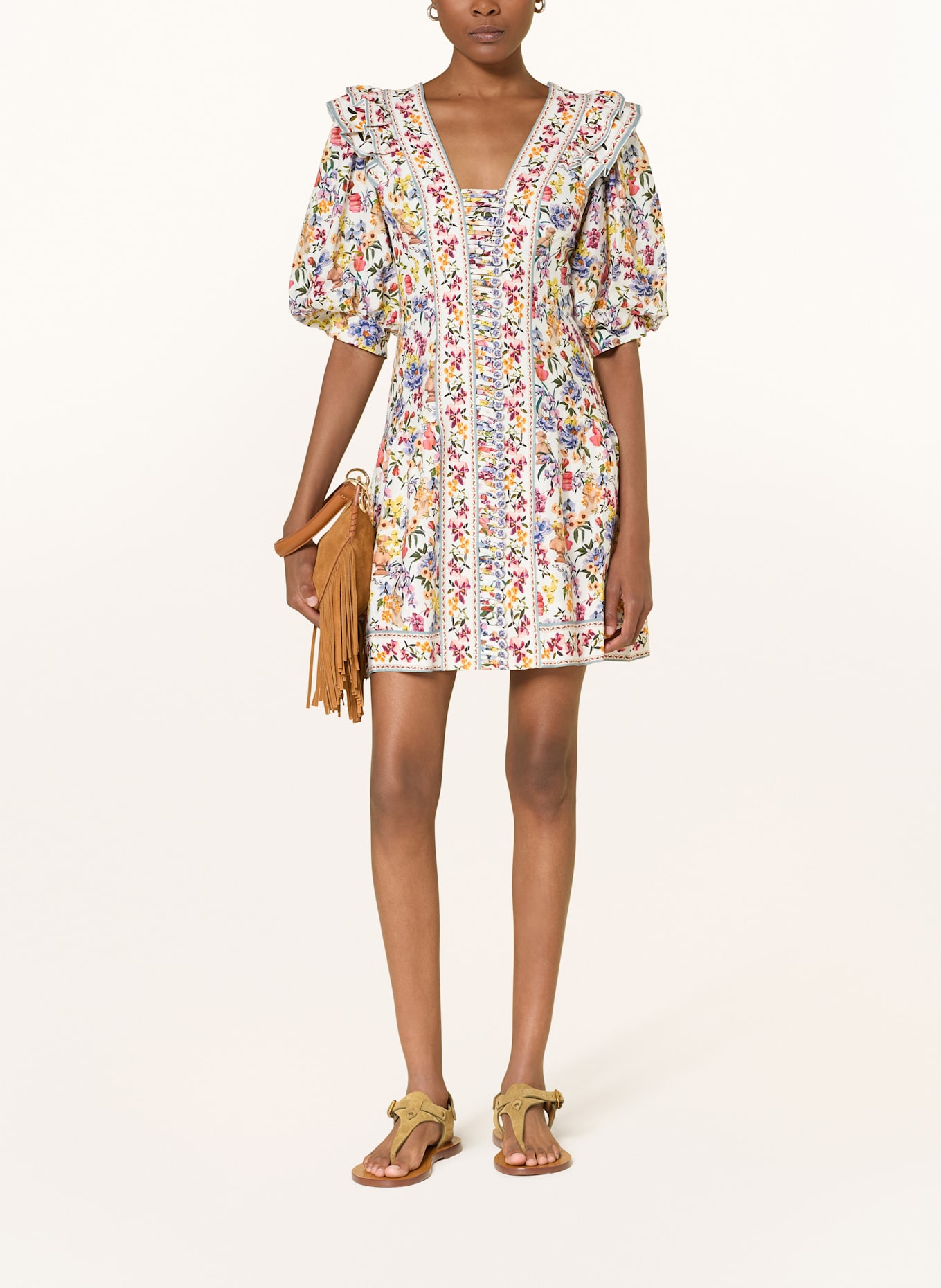 FARM RIO Kleid mit Leinen: ECRU / BLAU / GELB