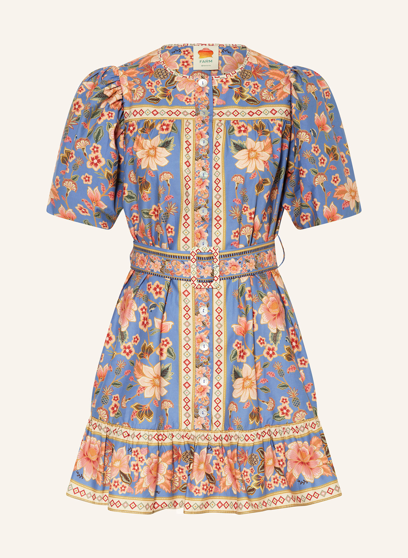 FARM RIO Kleid mit Rüschen und Volants: HELLBLAU / PINK / CREME