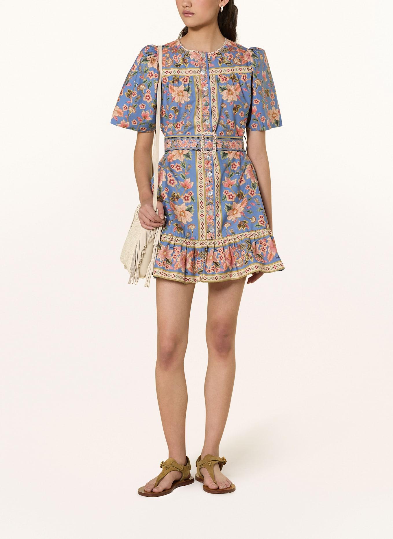 FARM RIO Kleid mit Rüschen und Volants: HELLBLAU / PINK / CREME