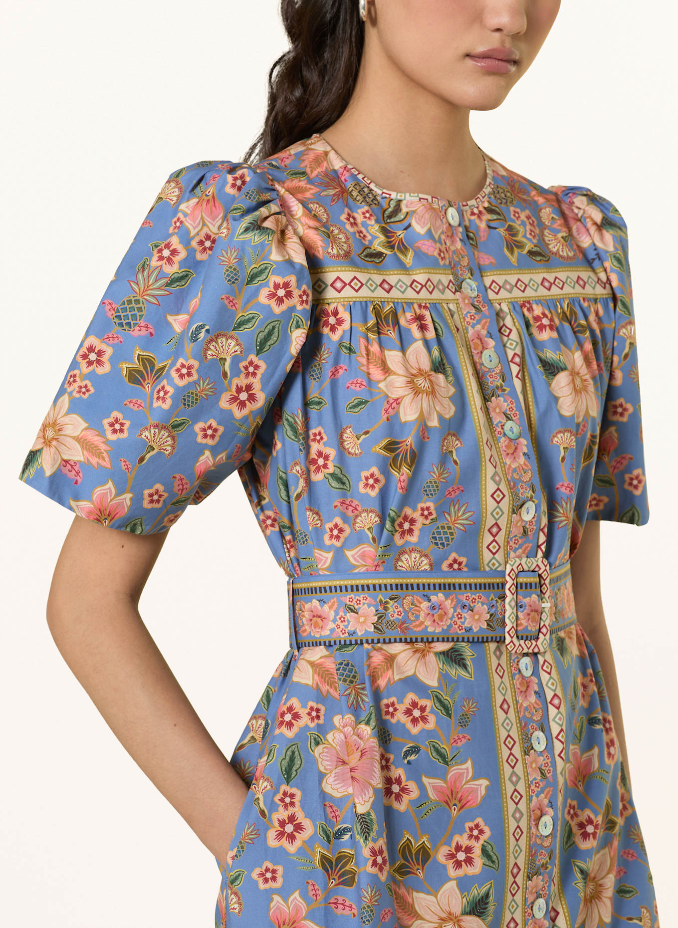 FARM RIO Kleid mit Rüschen und Volants: HELLBLAU / PINK / CREME