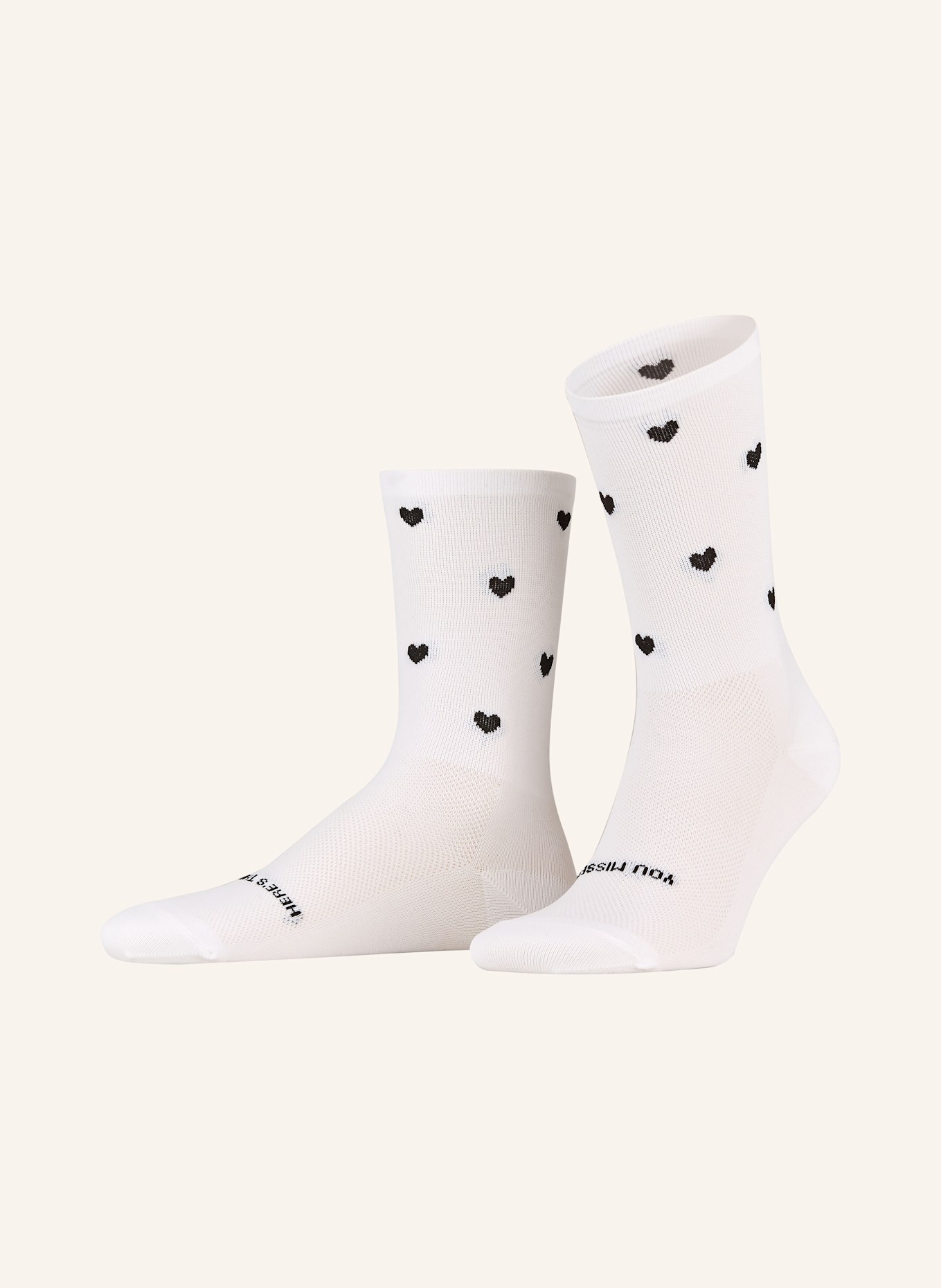 FINGERSCROSSED Cycling socks CLASSIC ICONIC HEARTS: WHITE / BLACK
