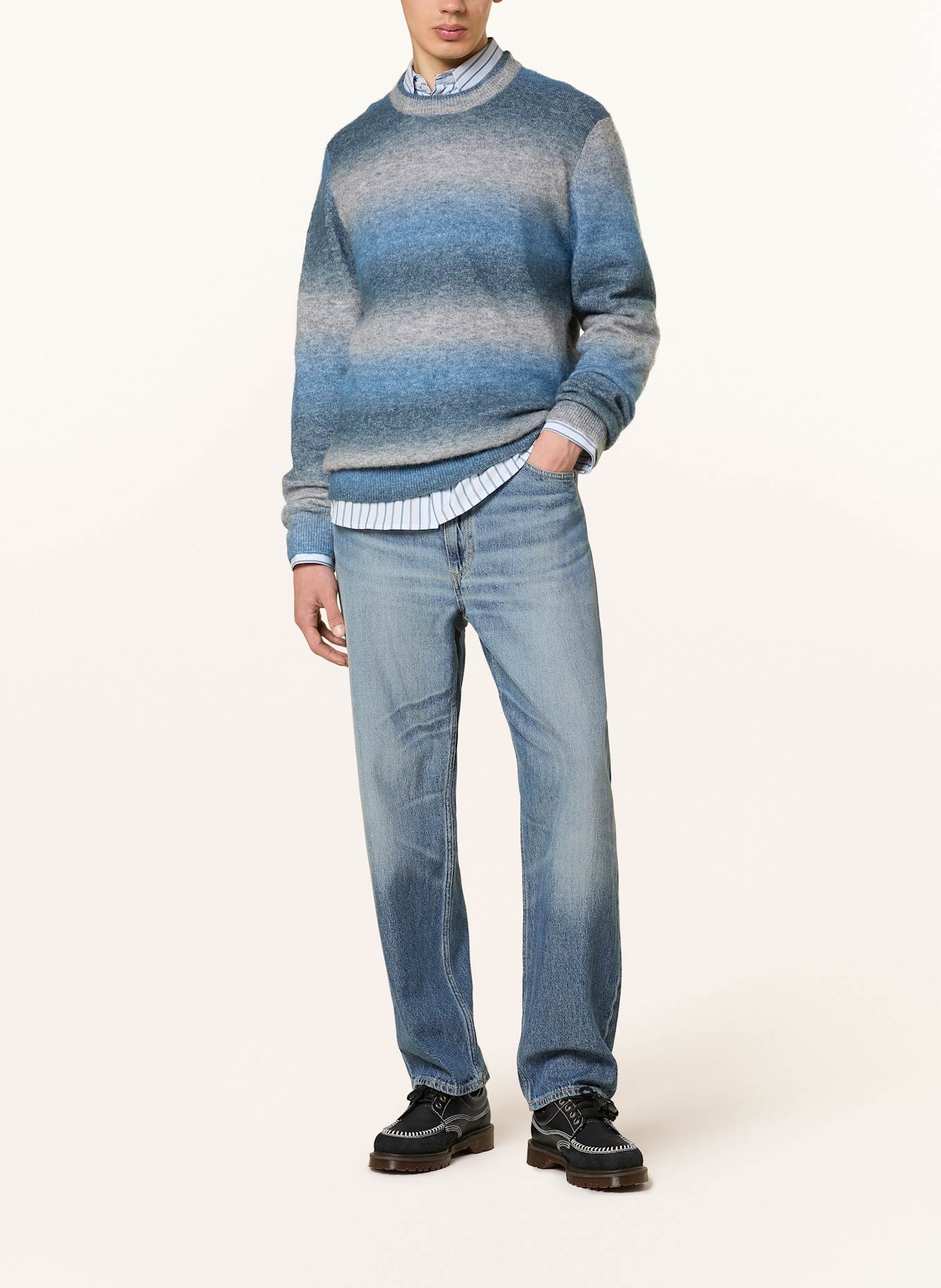 SAMSØE  SAMSØE Pullover AIDEN mit Alpaka: GRAU / BLAU / DUNKELBLAU