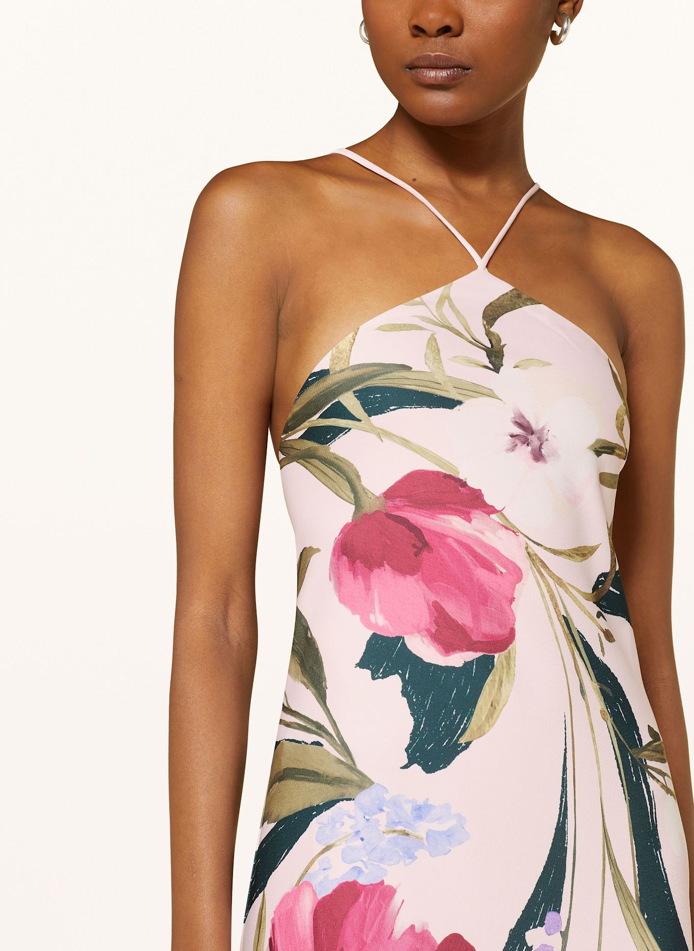 TED BAKER Satin dress ALMARIA in light pink/ olive/ fuchsia