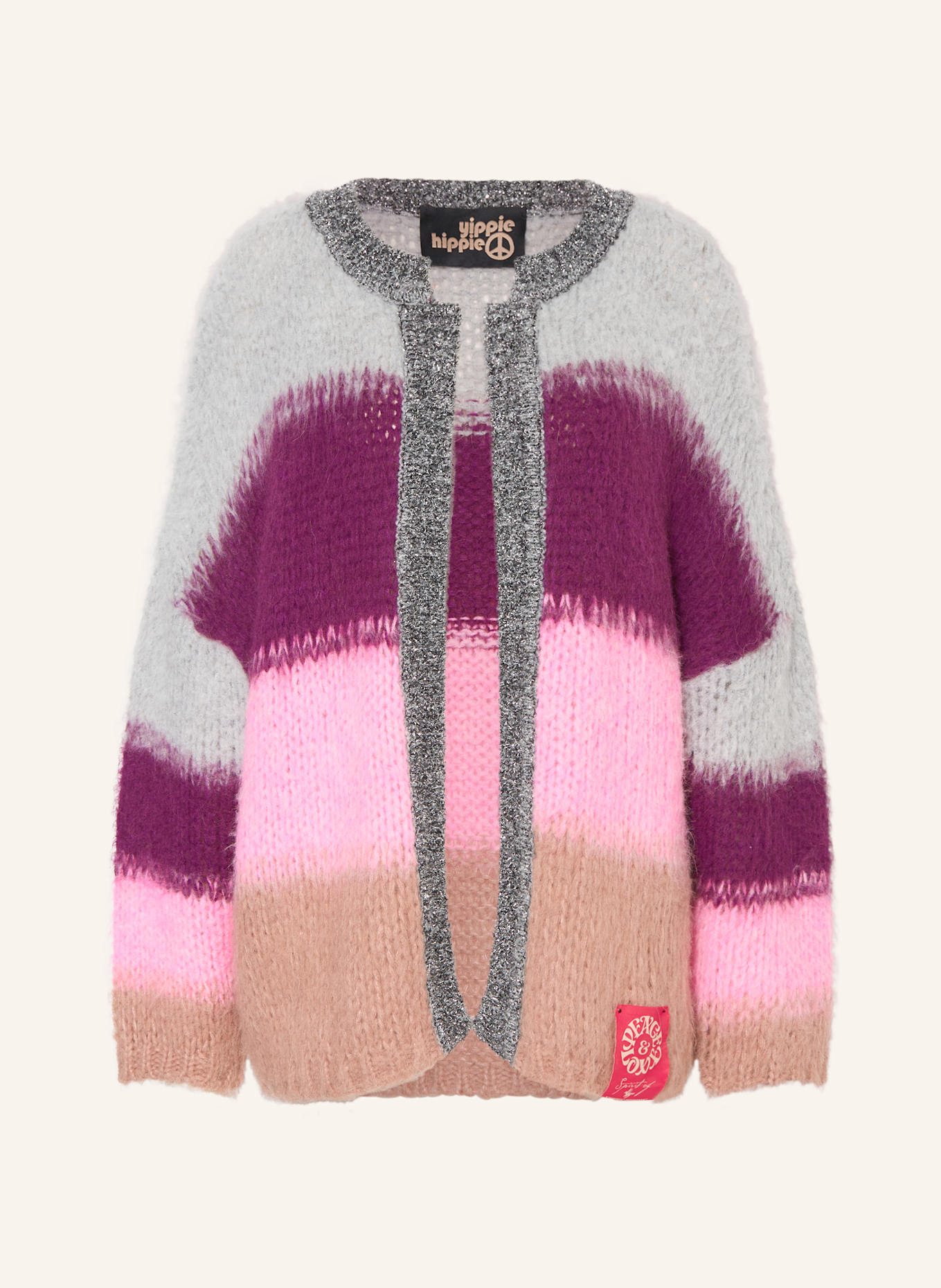 yippie hippie Strickhülle mit Glitzergarn: GRAU / DUNKELLILA / ROSA