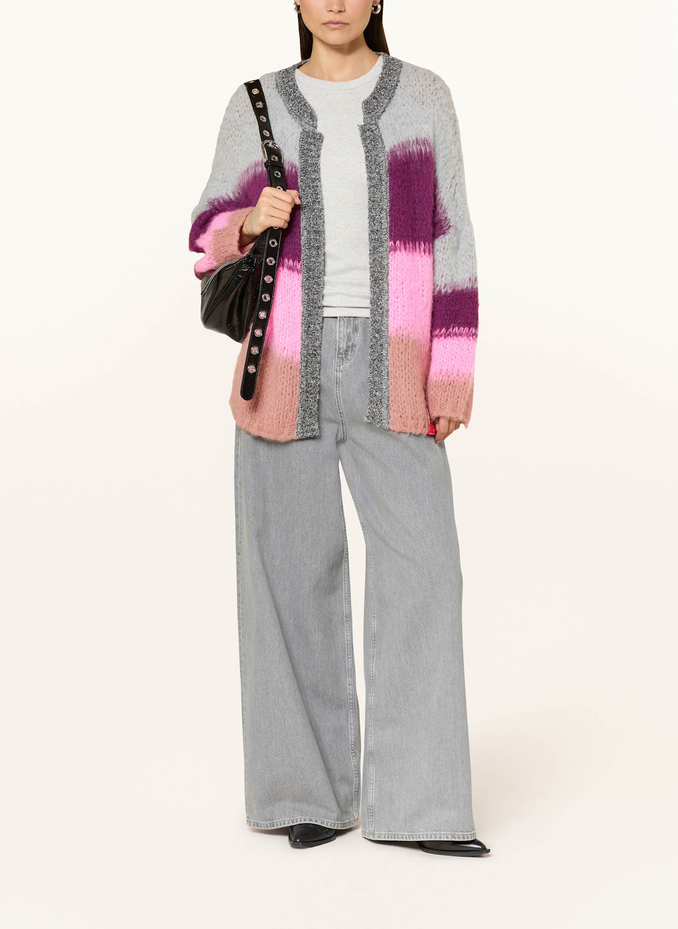 yippie hippie Strickhülle mit Glitzergarn: GRAU / DUNKELLILA / ROSA