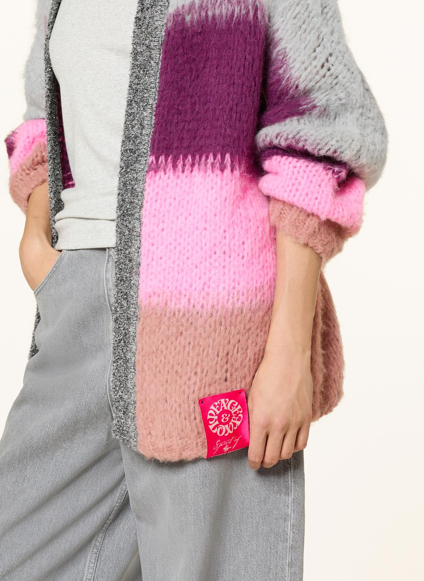 yippie hippie Strickhülle mit Glitzergarn: GRAU / DUNKELLILA / ROSA