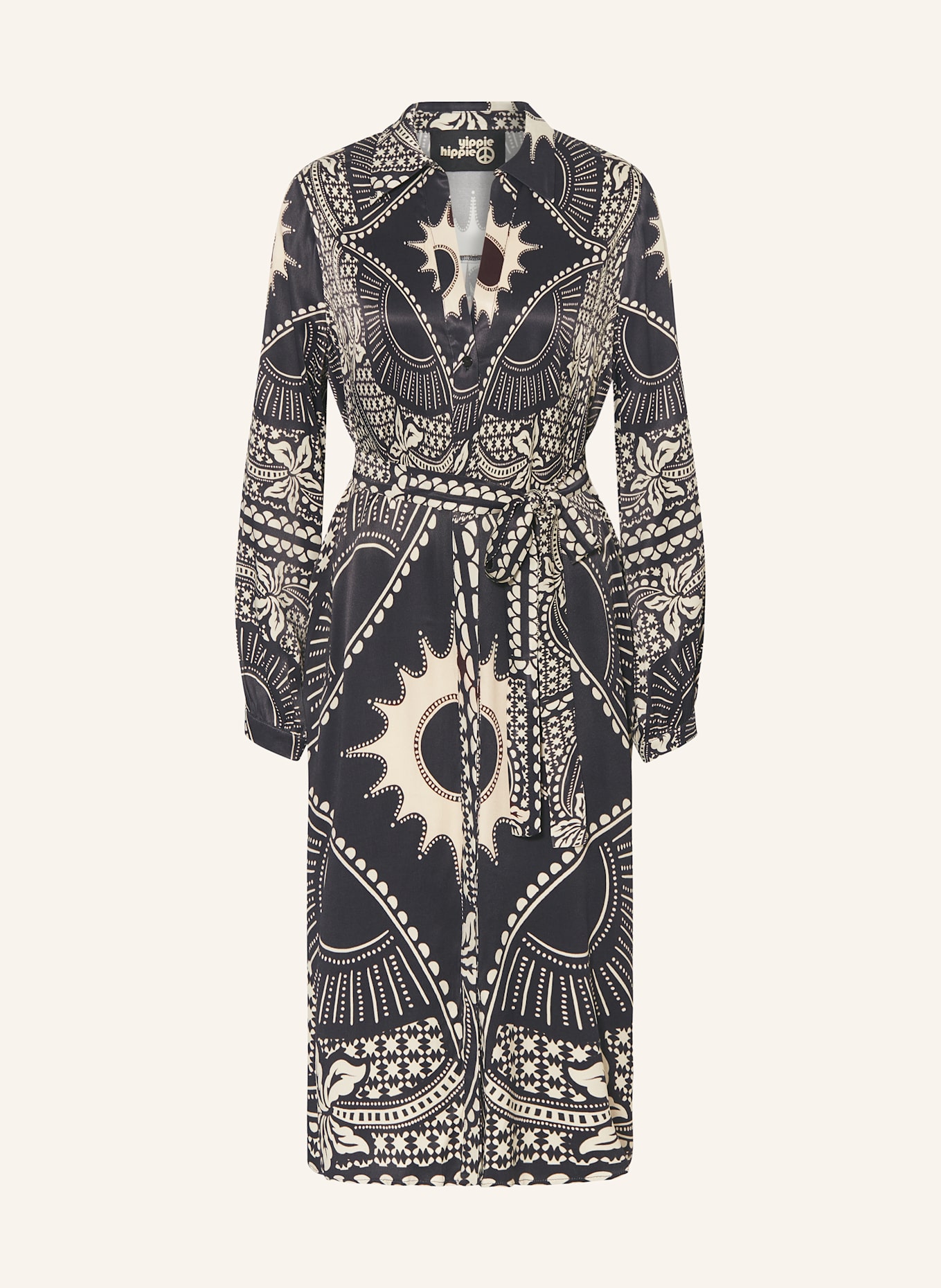 yippie hippie Hemdblusenkleid aus Satin: SCHWARZ / WEISS