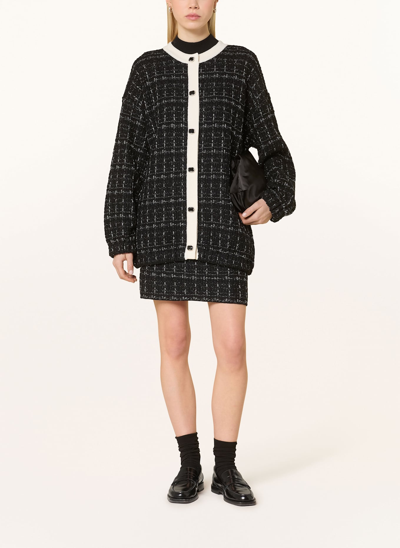 LIU JO Tweed-Rock mit Glitzergarn: SCHWARZ / SILBER