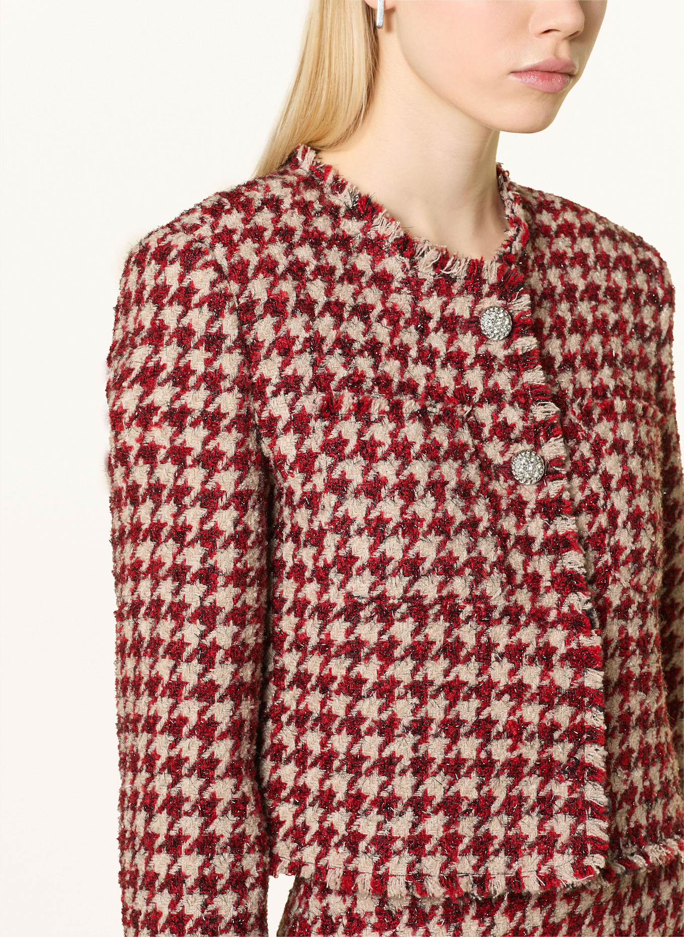 LIU JO Kurtka tweedowa z błyszczącą przędzą: BEŻOWY / CIEMNOCZERWONY