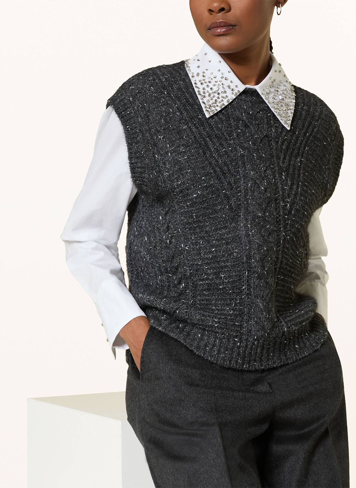 Max Mara STUDIO Hemdbluse STAFFA mit Schmucksteinen: WEISS