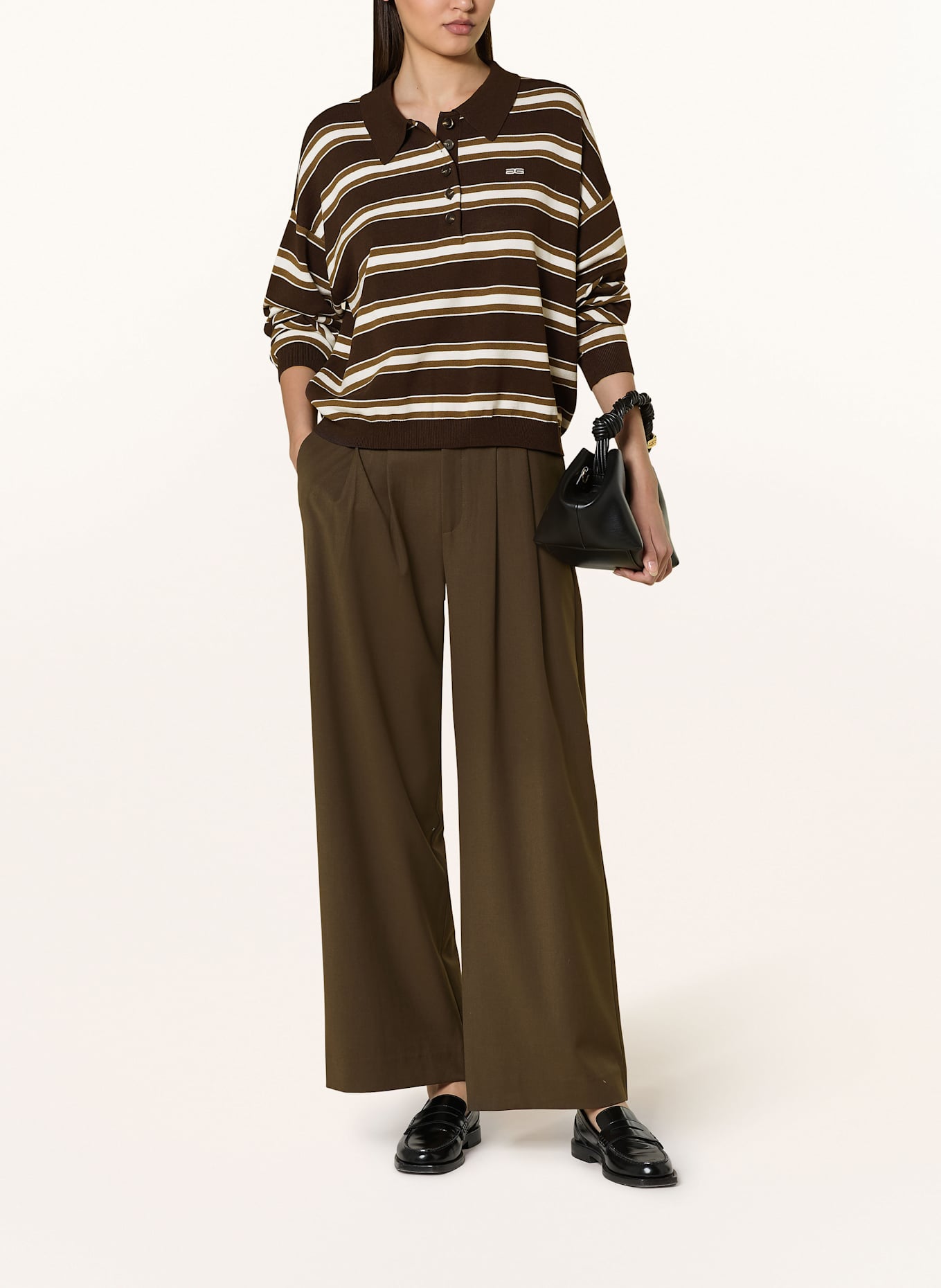 GESTUZ Strick-Poloshirt GZPAIGE: DUNKELBRAUN / KHAKI / WEISS