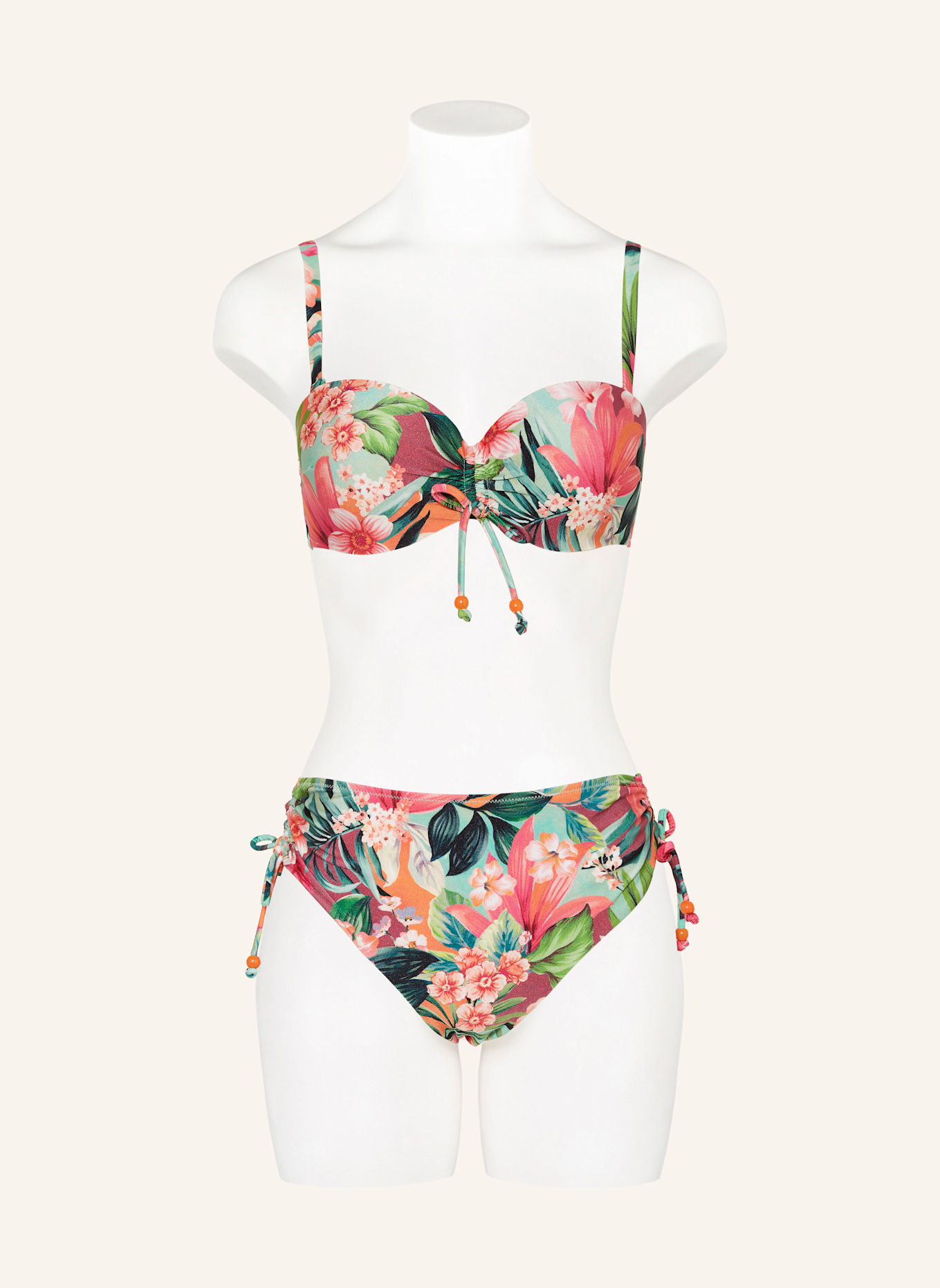 MARIE JO High-Waist-Bikini-Hose NORMA JEANNE mit Schmuckperlen: ORANGE / GRÜN / PINK