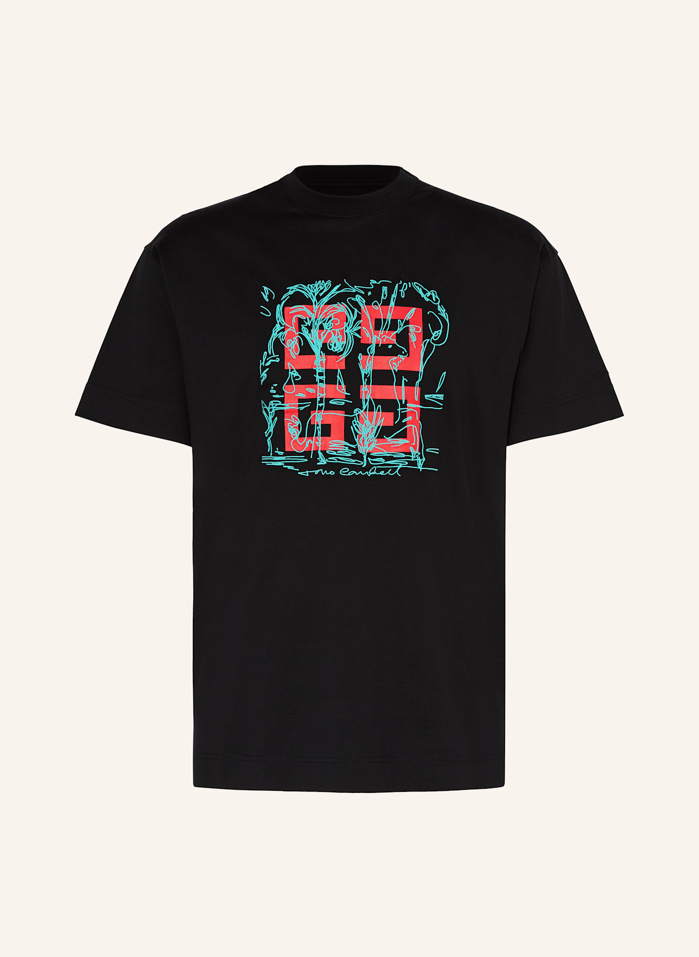 GIVENCHY T-Shirt: SCHWARZ/ ROT/ TÜRKIS