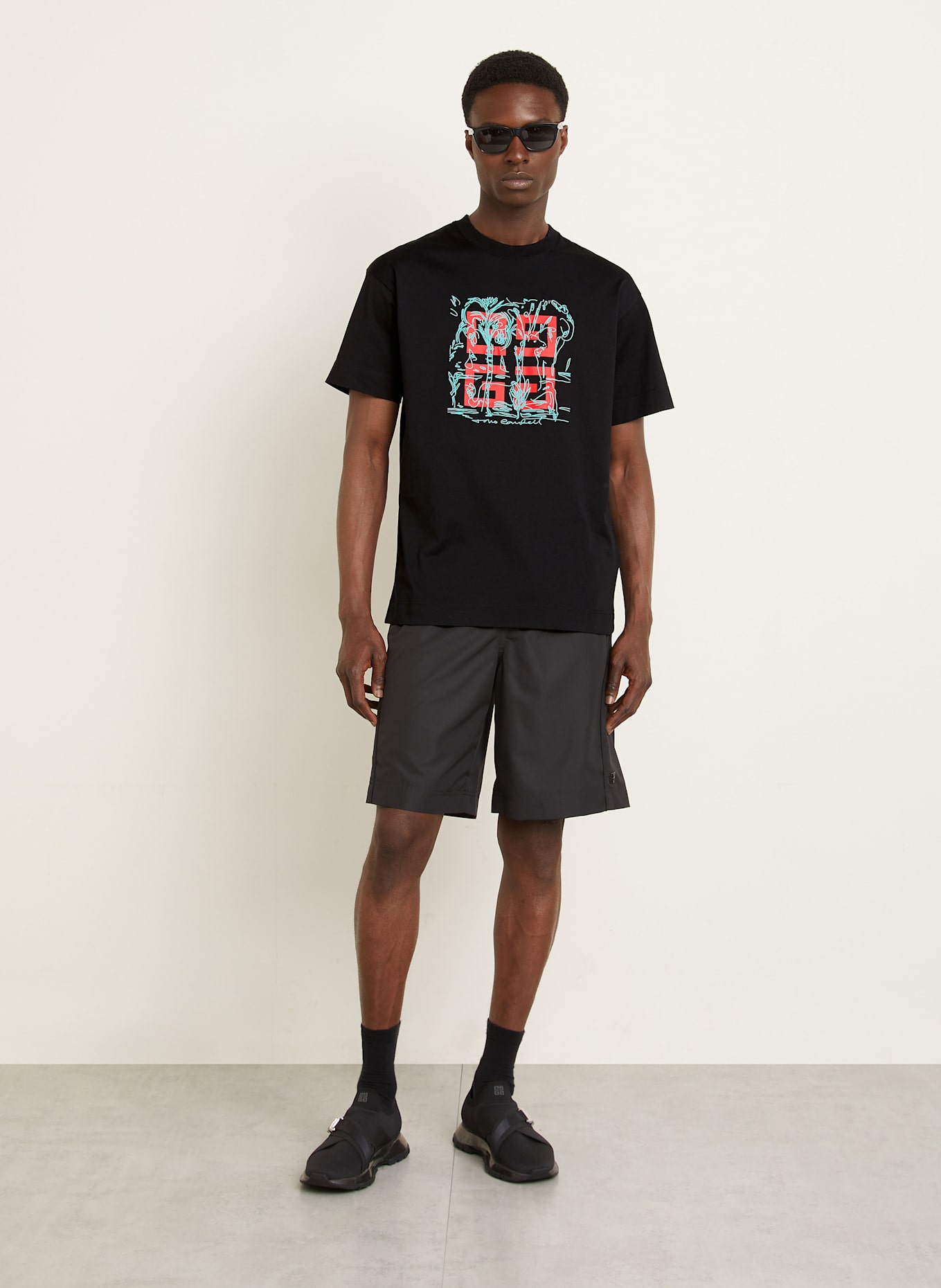 GIVENCHY T-Shirt: SCHWARZ/ ROT/ TÜRKIS