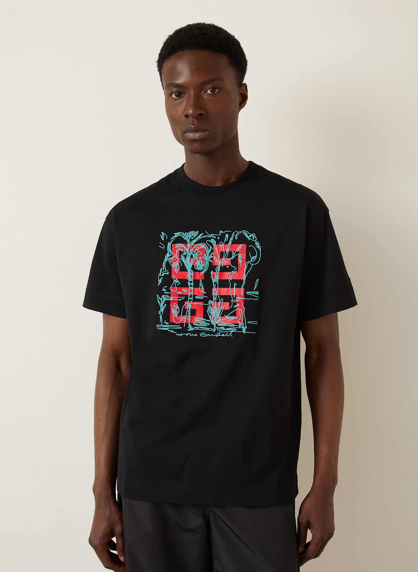 GIVENCHY T-Shirt: SCHWARZ/ ROT/ TÜRKIS