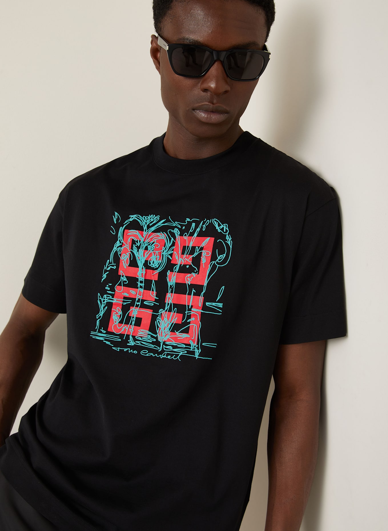 GIVENCHY T-Shirt: SCHWARZ/ ROT/ TÜRKIS