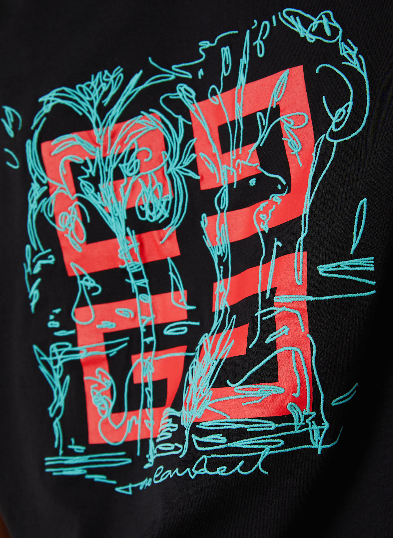 GIVENCHY T-Shirt: SCHWARZ/ ROT/ TÜRKIS