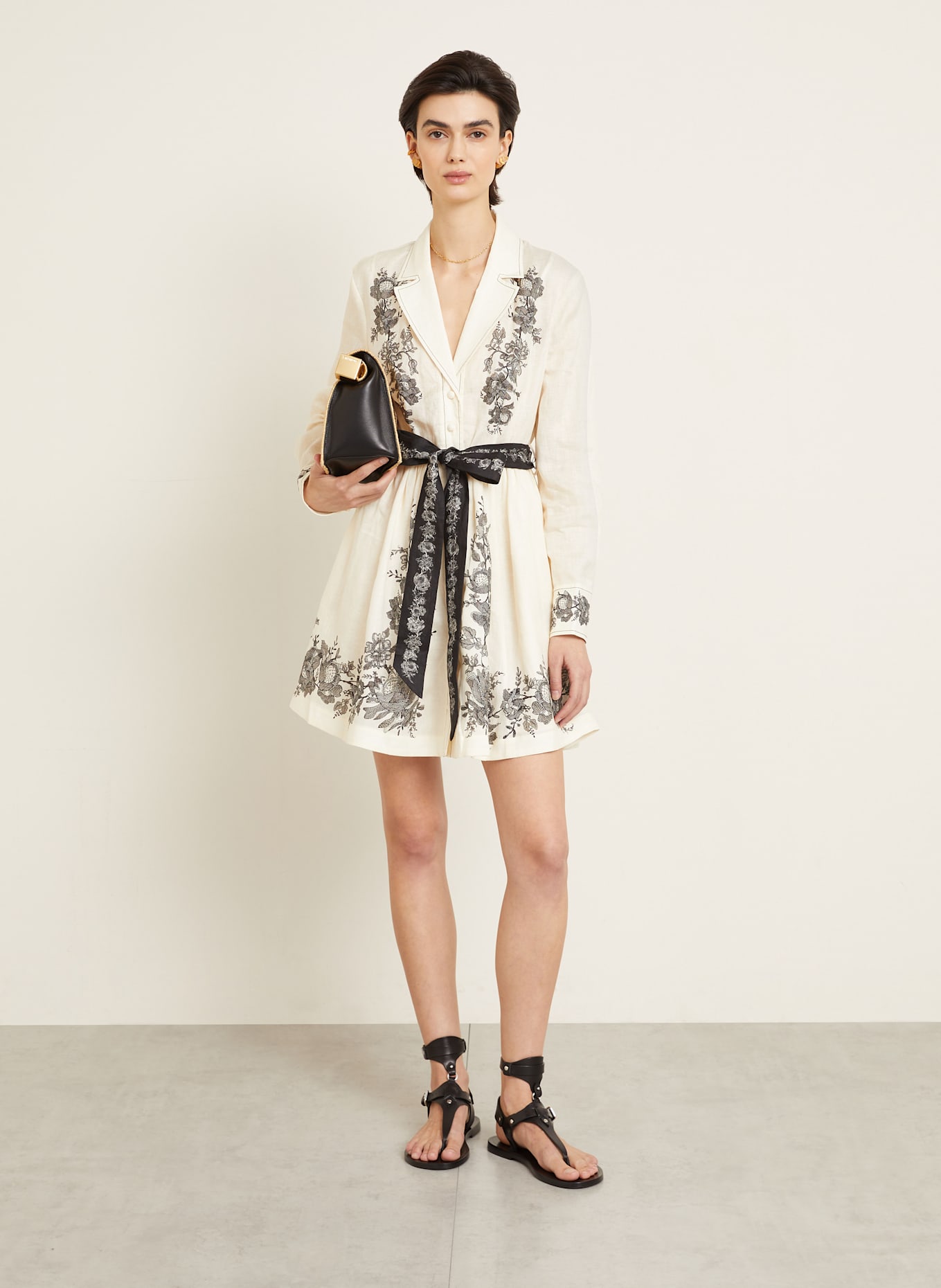 ZIMMERMANN Linen dress: CREAM / BLACK