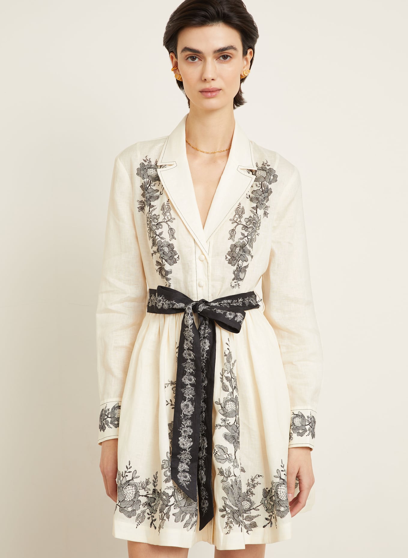 ZIMMERMANN Linen dress: CREAM / BLACK