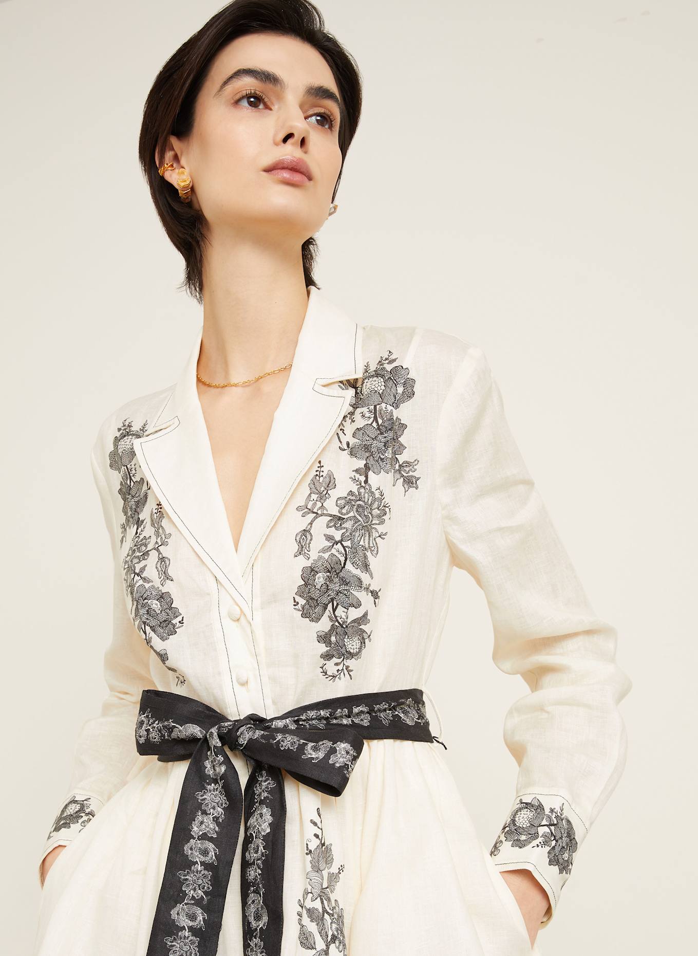 ZIMMERMANN Linen dress: CREAM / BLACK