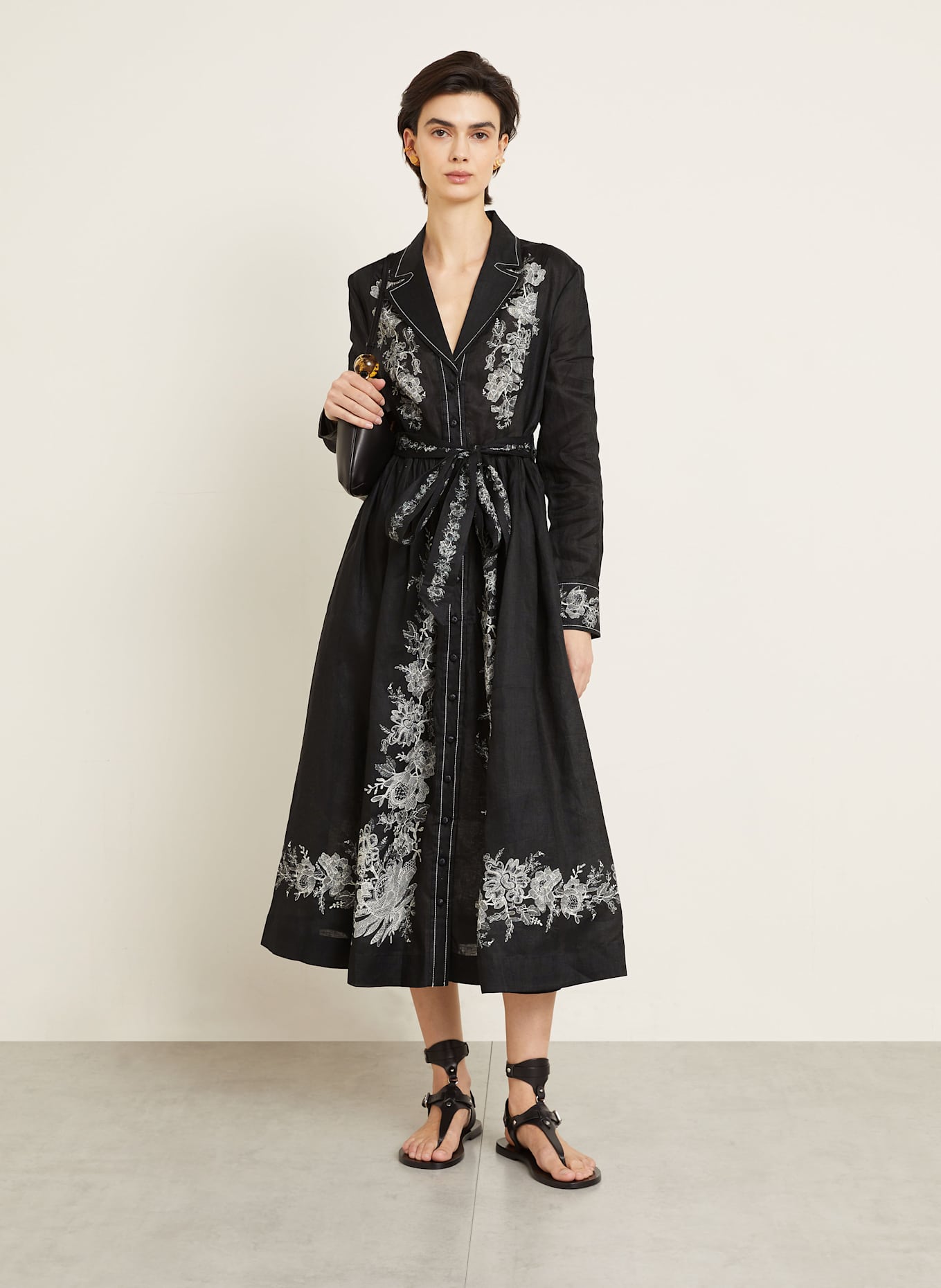 ZIMMERMANN Lněné šaty: ČERNÁ / BÍLÁ