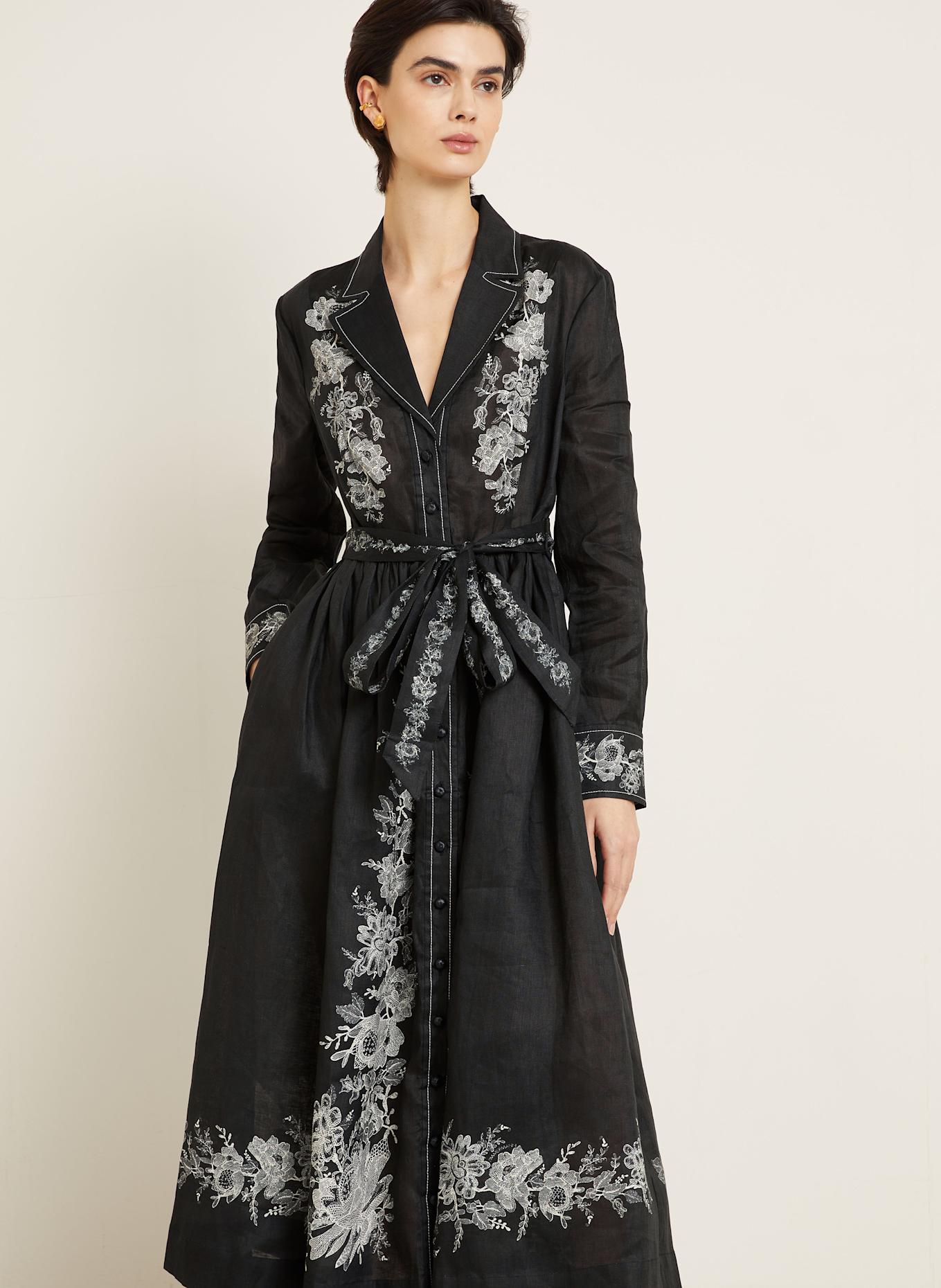 ZIMMERMANN Lněné šaty: ČERNÁ / BÍLÁ