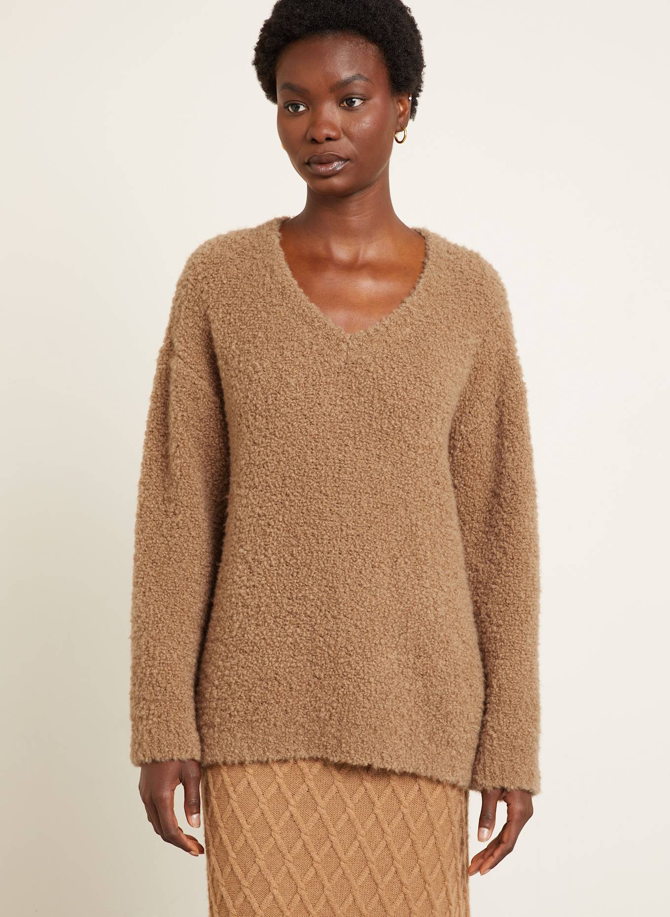 Max Mara Kamelhaar-Pullover PANTERA aus Bouclé: CAMEL