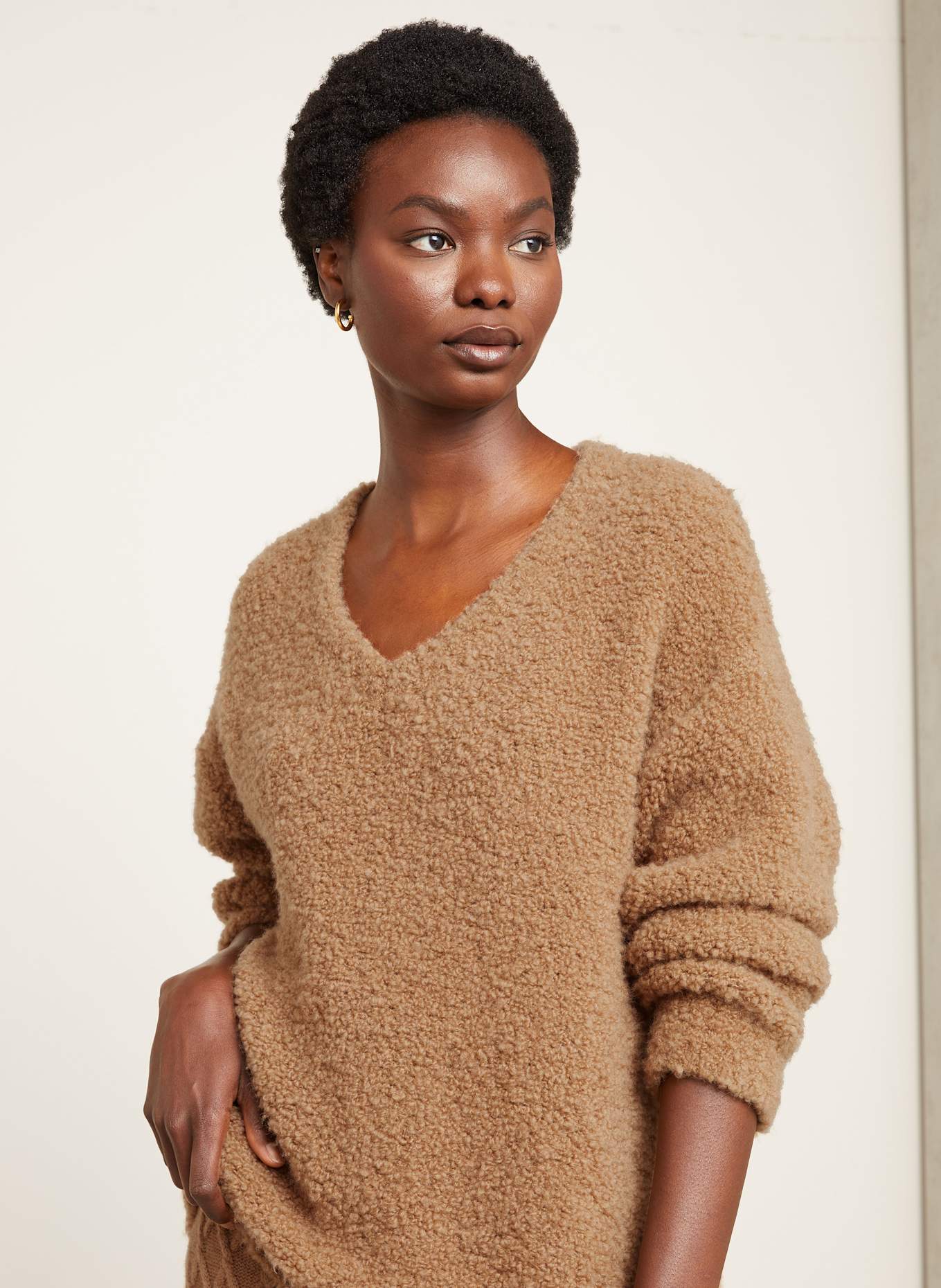 Max Mara Kamelhaar-Pullover PANTERA aus Bouclé: CAMEL