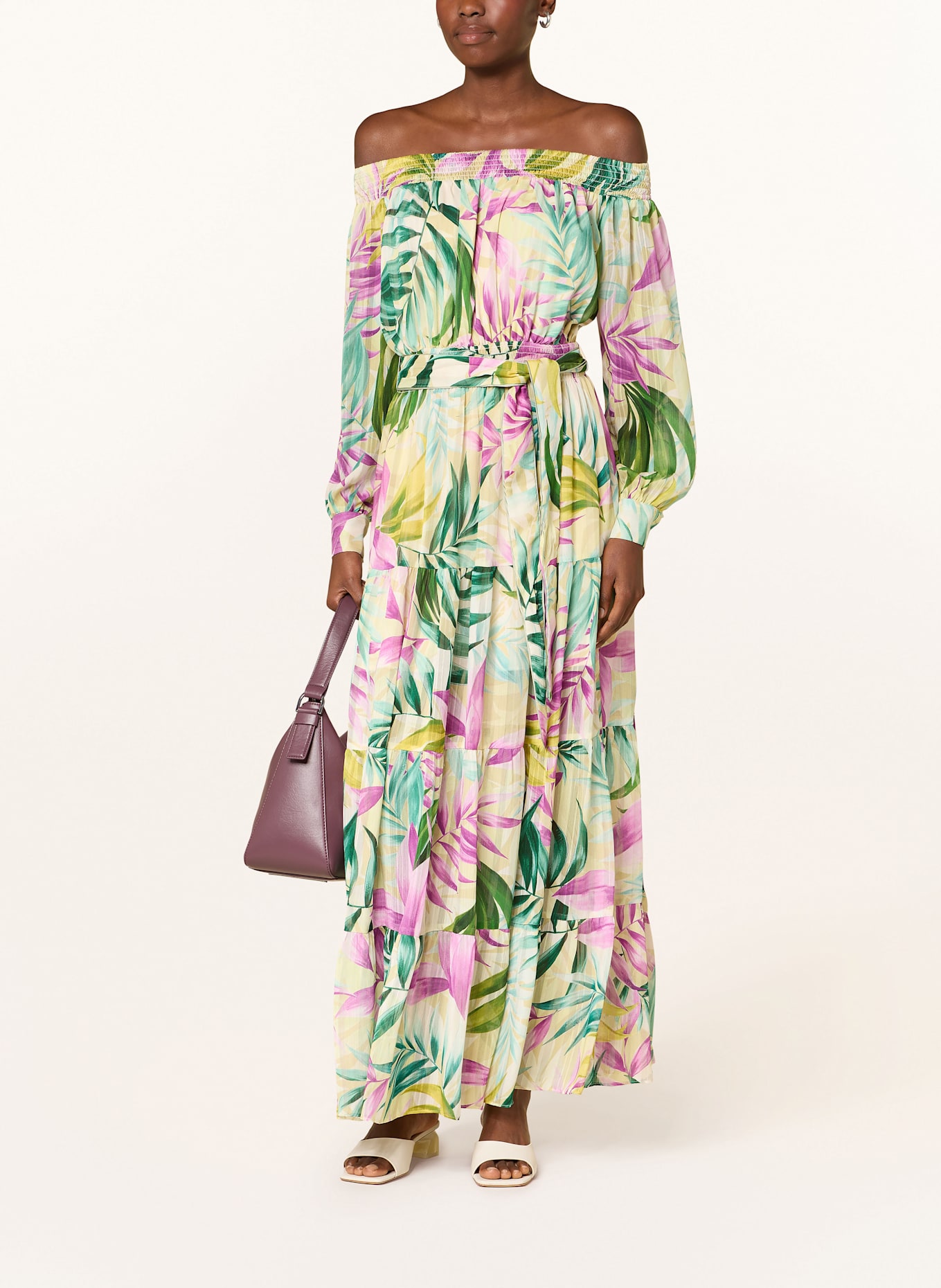 GUESS Off-Shoulder-Kleid JOSEE: GRÜN/ FUCHSIA/ HELLGELB
