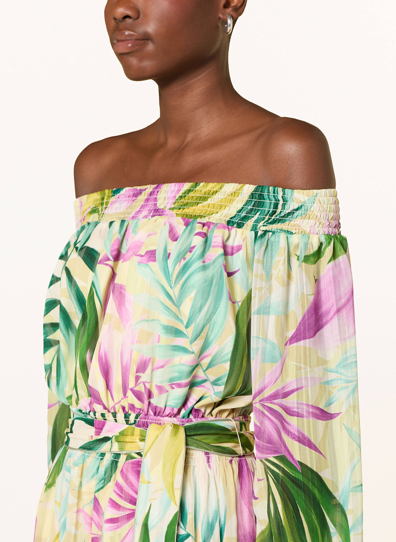GUESS Off-Shoulder-Kleid JOSEE: GRÜN/ FUCHSIA/ HELLGELB