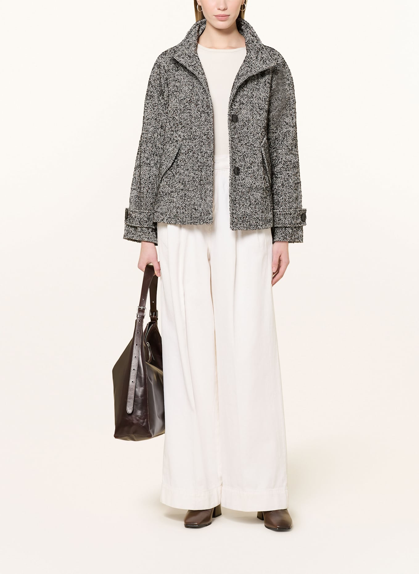 CINQUE Bouclé-Jacke CIJOLINO: SCHWARZ / WEISS