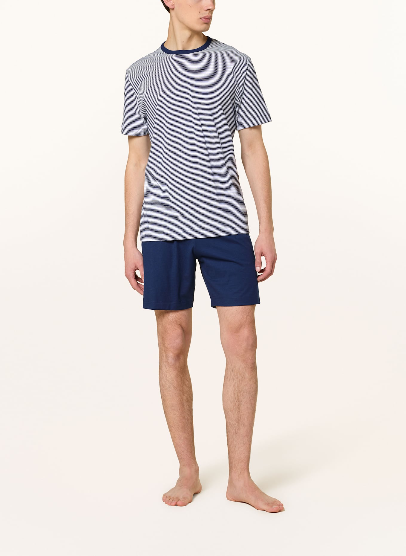 mey Shorty-Schlafanzug Serie COTE D´ AZUR STRIPES: DUNKELBLAU/ WEISS