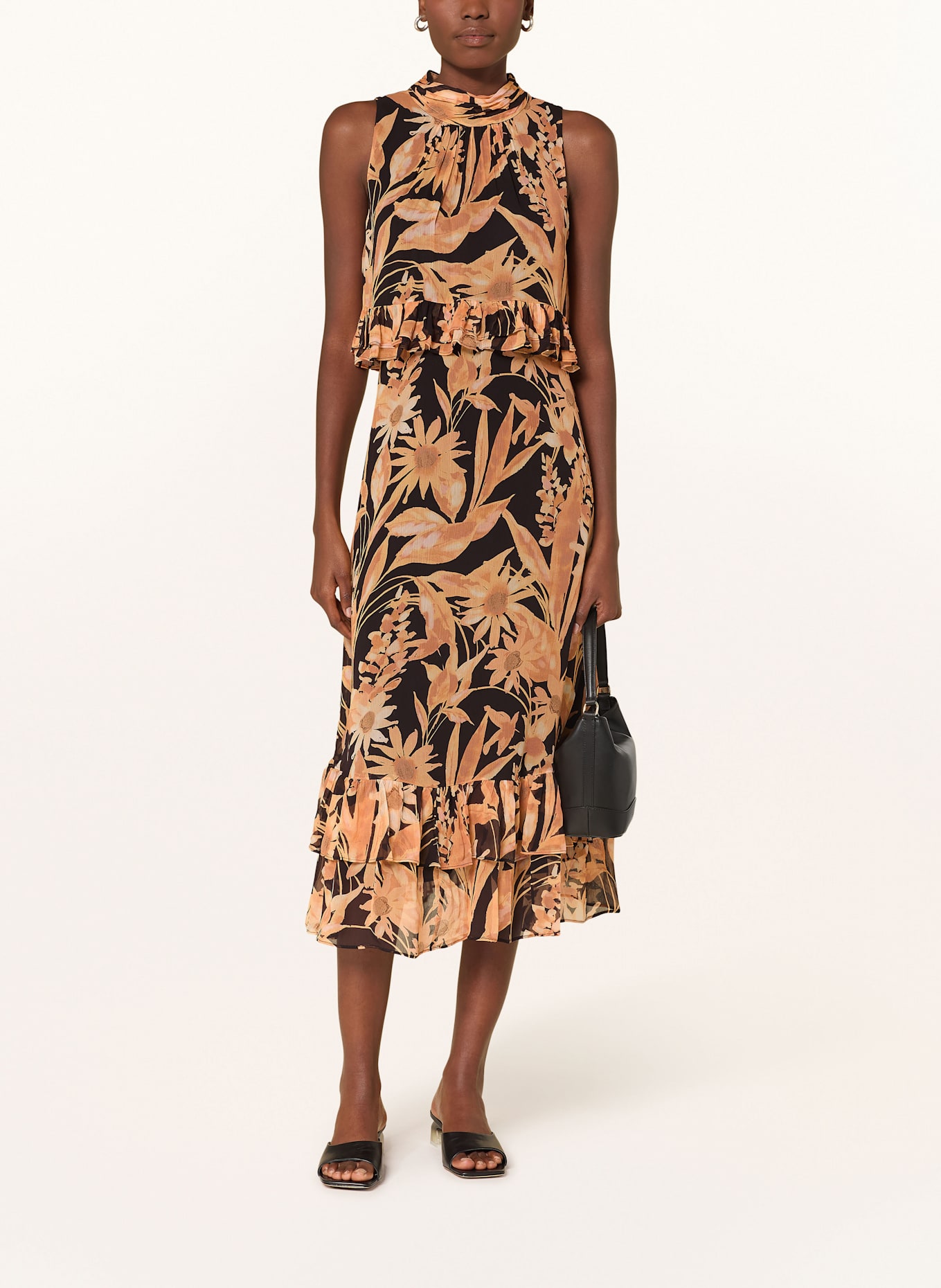 Phase Eight Kleid mit Rüschen: ORANGE / SCHWARZ