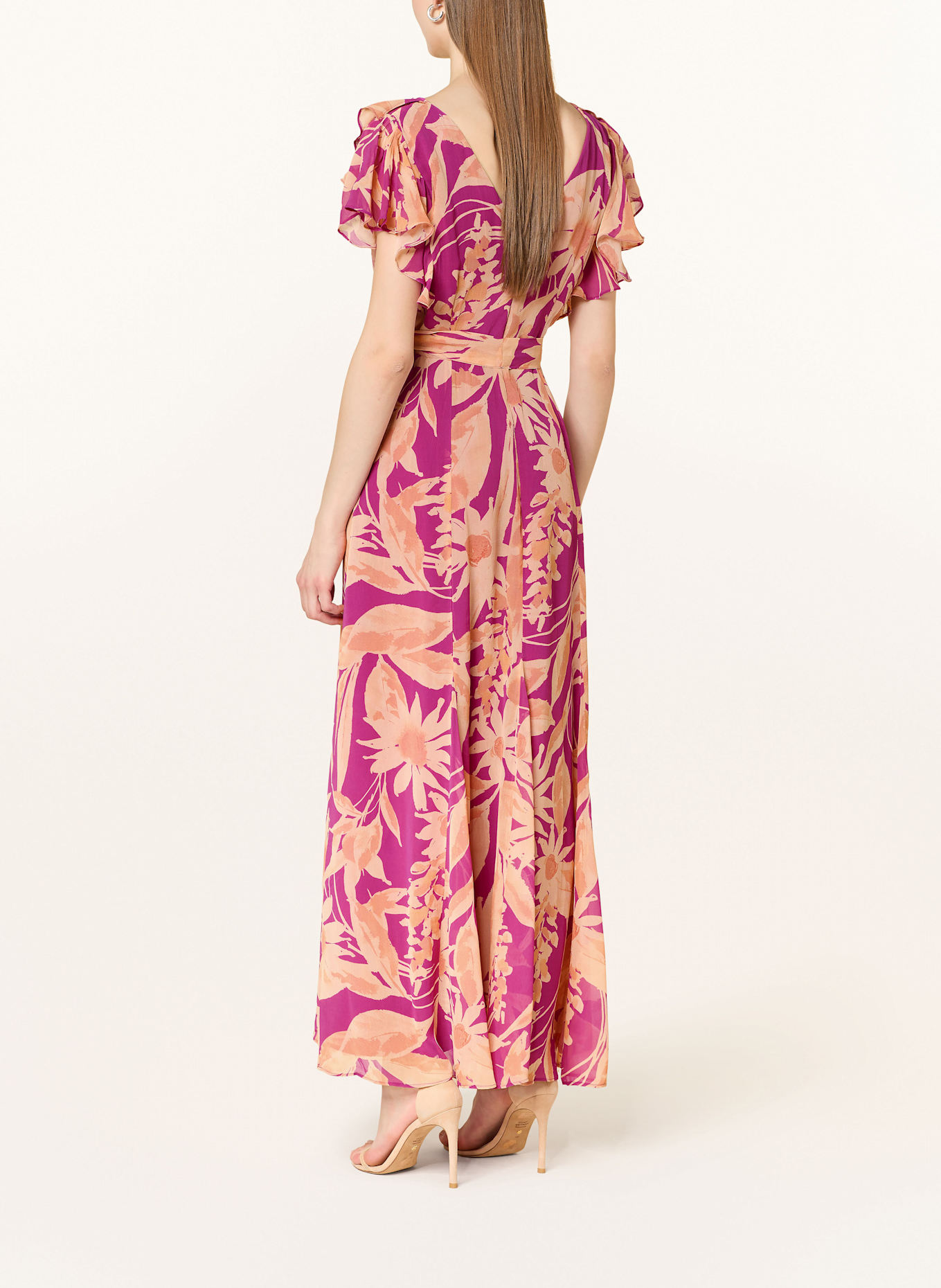 Phase Eight Šaty DINARA s volánky: FUCHSIOVÁ / TMAVĚ ORANŽOVÁ / LOSOSOVÁ