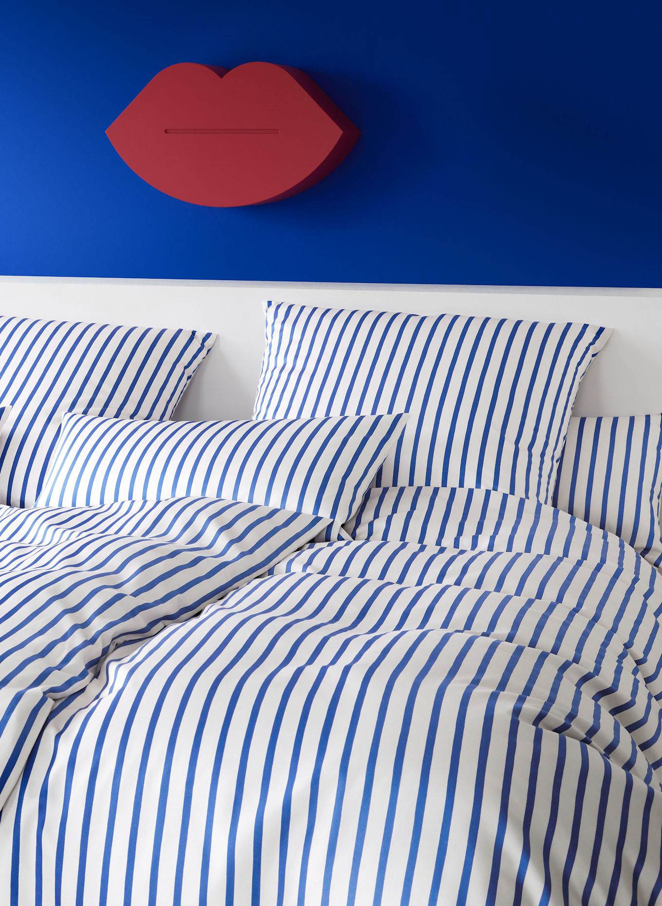 elegante Bettwäsche DOUBLE: BLAU/ WEISS